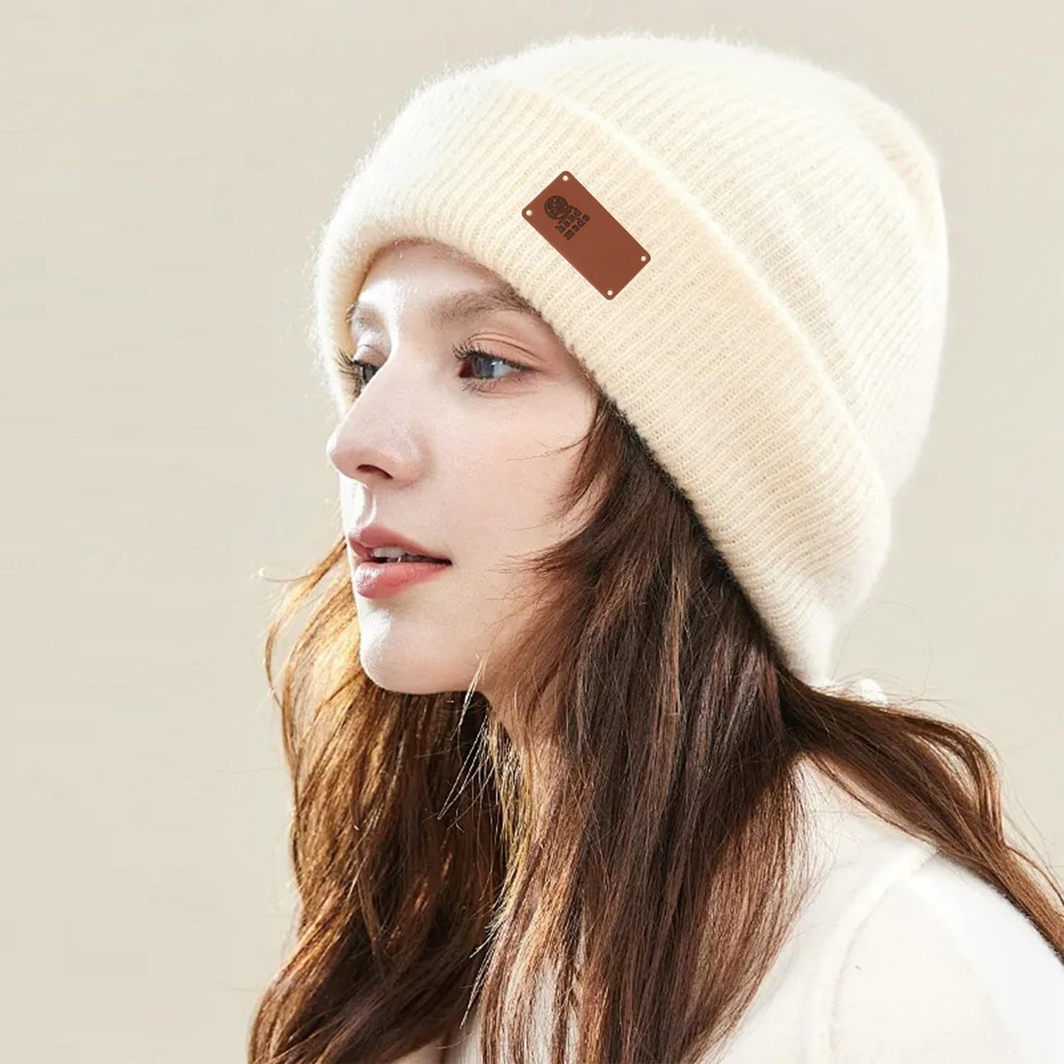 120Pcs Handmade Leather Labels, Funcyboo Handmade Labels Tags PU Leather Label Tags Handmade Embossed Tags with Holes for DIY Crafts Clothing Handmade Knitting (4 Patterns) image number 5