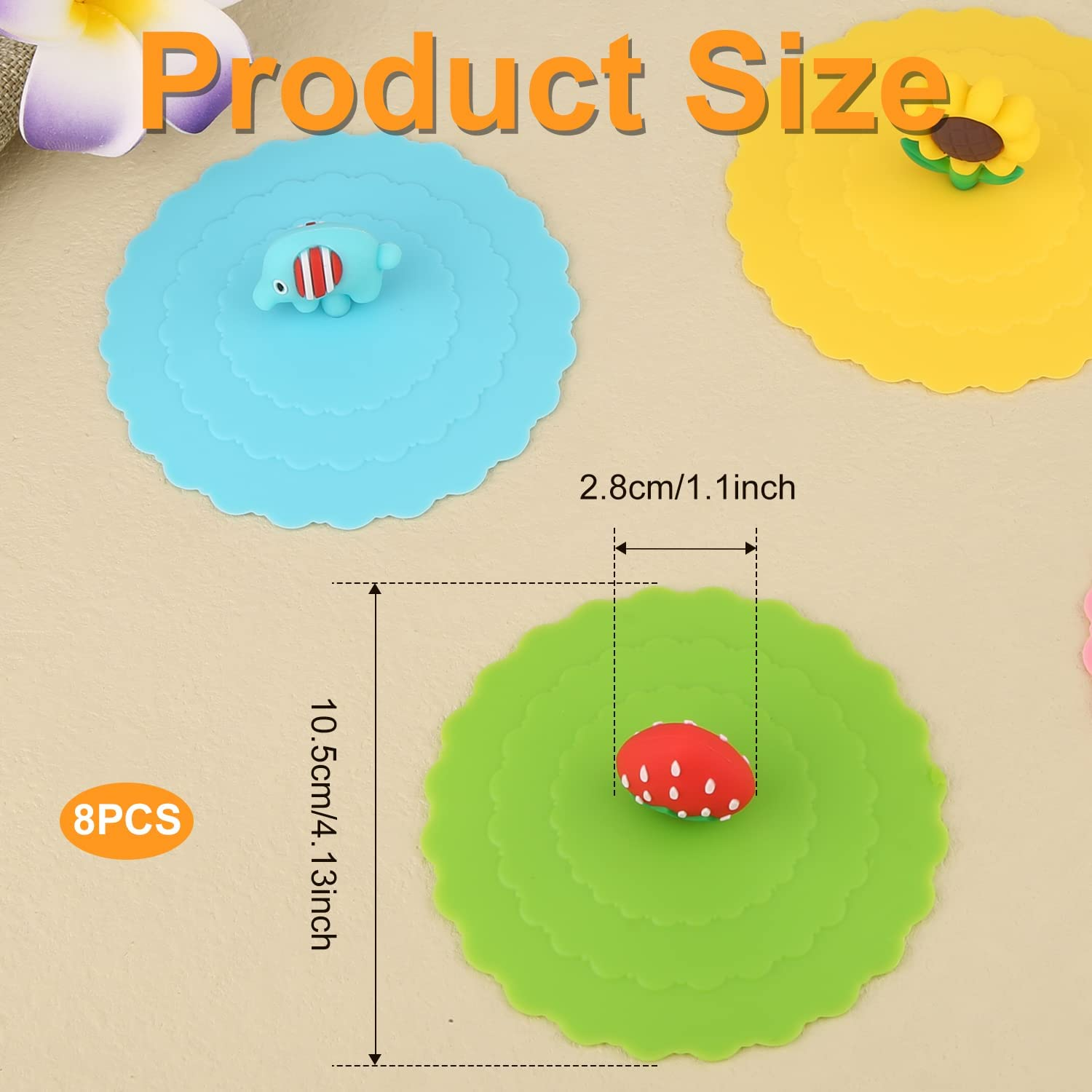 KINBOM 8Pcs Silicone Cup Lids, Colorful Anti-Dust Mug Cover - Cute Reusable Lids for Cups, Mugs, Beer Glasses - 8 Styles image number 4