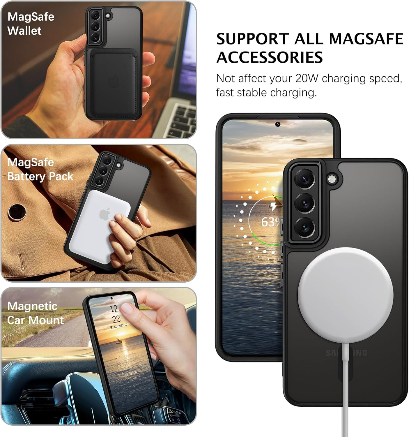 BENTOBEN Case for Samsung Galaxy S22, Compatible with Magsafe, Slim Magnetic Design Soft TPU Bumper Shockproof Protective Drop Protection Girls Women Men Boys Samsung S22, Black image number 3