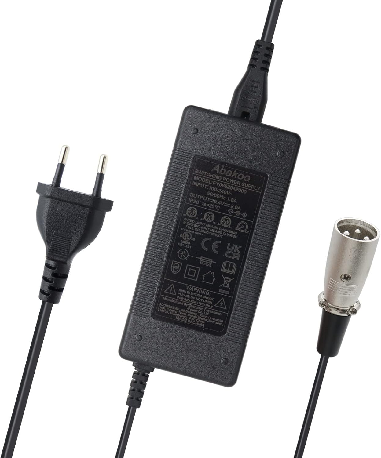 Abakoo Prophete Aldi Netto Power Supply Charger Cable 29.4V 2A for 24V 10AH Batteries with 3-Pin XLR Plug Replaces HP1202L2 for Trio Saddle Tube Batteries image number 3