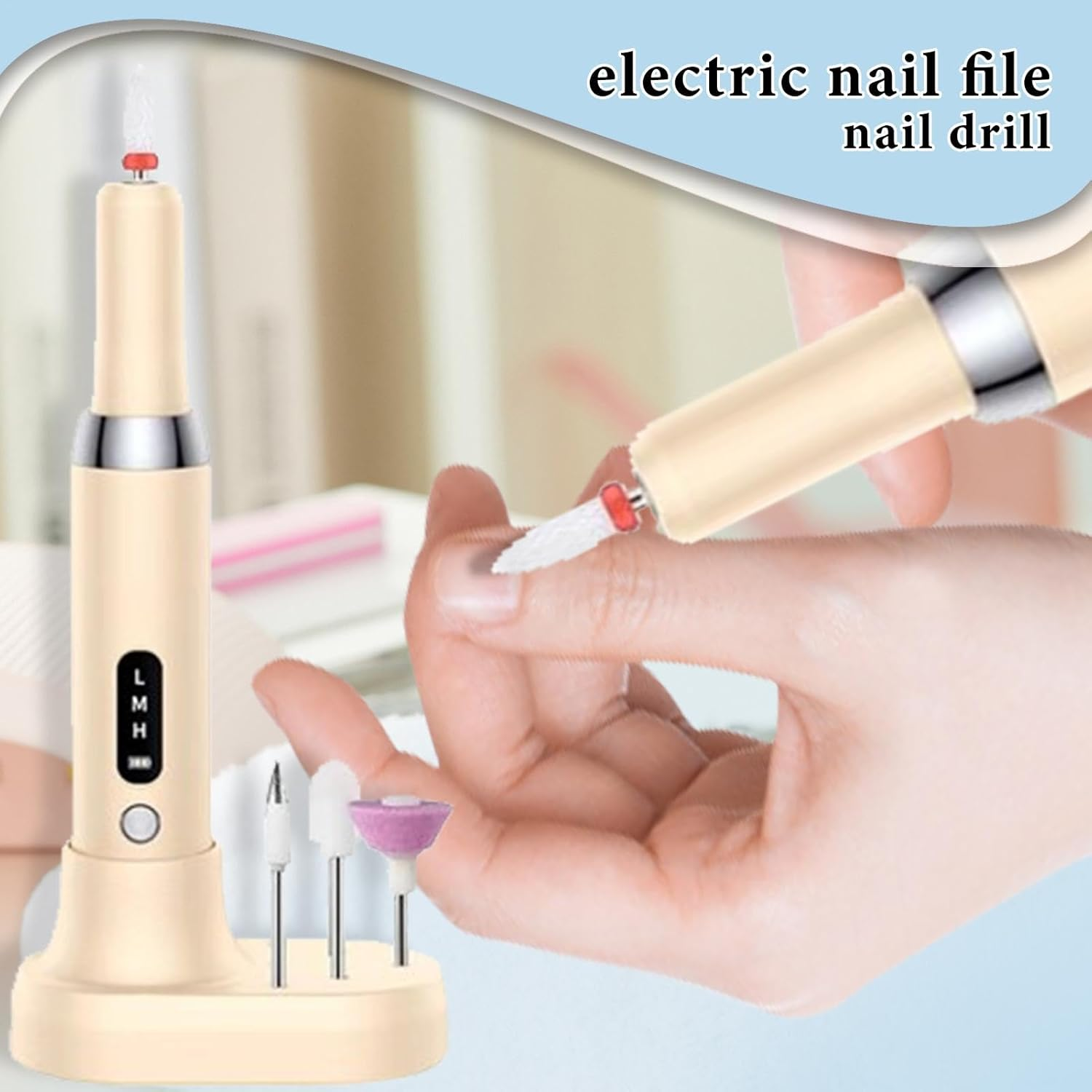 Electric Nail Drill Kit - Electric Nail File for Acrylic and Natural Nails | Nail File Machine with Multiple Heads, Adjustable Speed and Wireless, Nail Sander A - Pink image number 7