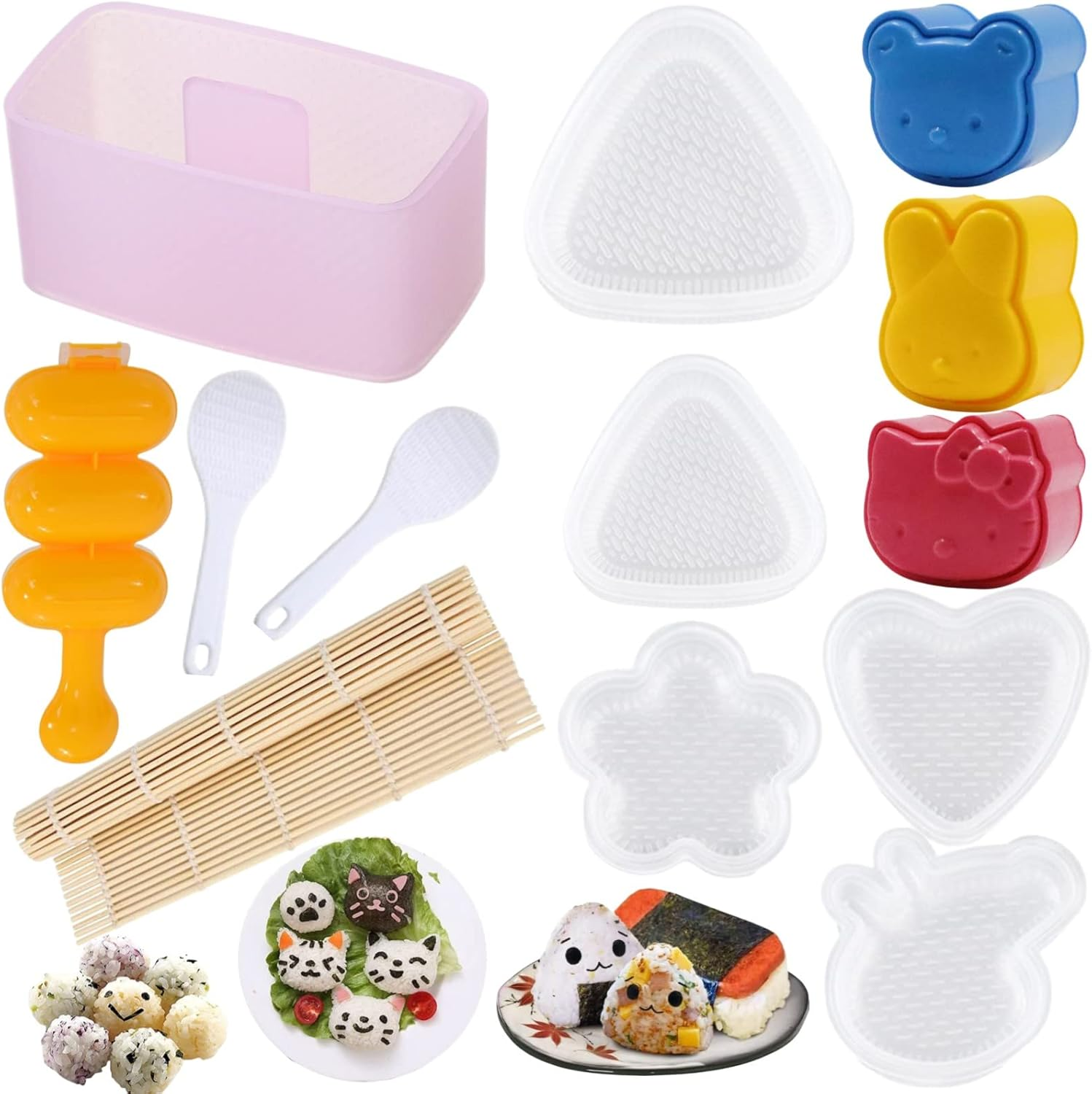 Rice Ball Mold for Kids 21PCS Onigiri Mold Set Cute Animal Sushi Molds Rice Shaper Rice Ball Shaker Bento Box Accessories DIY with Nori Seaweed Punch Cutter Food Picks, SSMJ-H21 image number 5