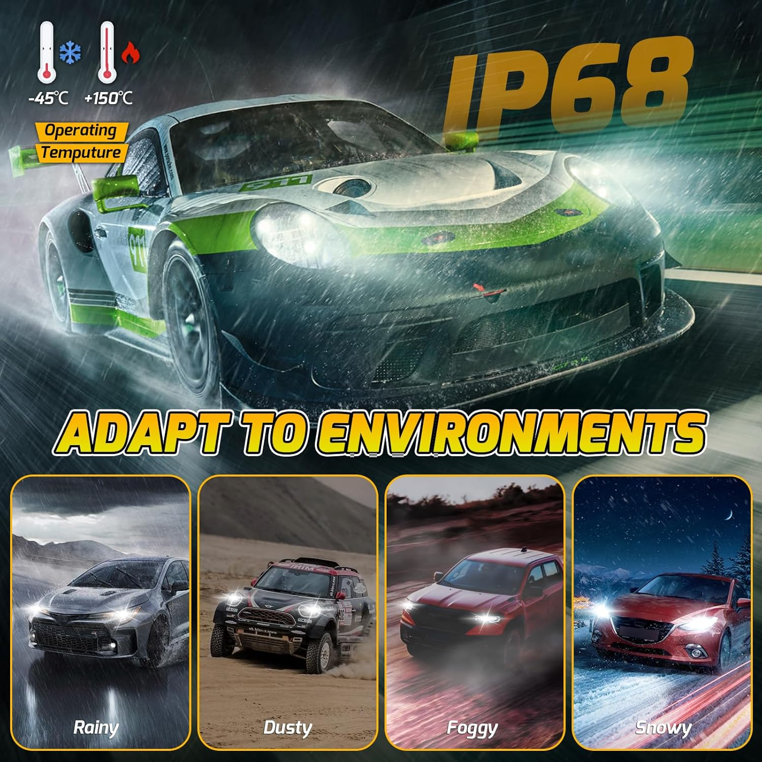 Kaidengzhe H4 LED Bulb 6000LM HB2 Bulb 60W 6000K 1:1 Mini Size Car 9003 Led Headlight Conversion Kit IP68 Fog Light Bulbs Plug & Play for High Low Beam Halogen Replacement, Pack of 2 image number 3