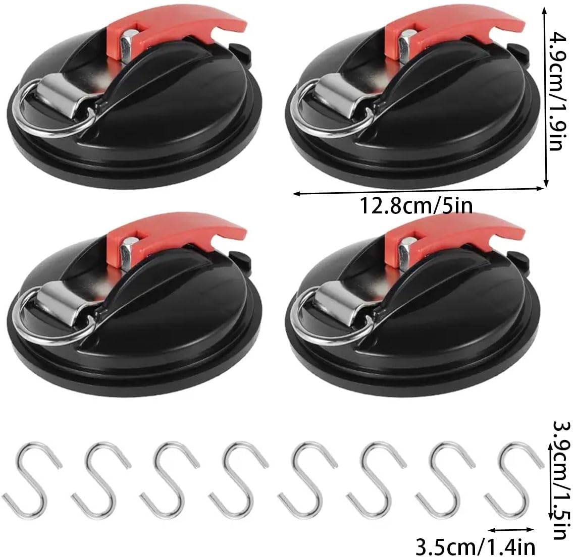 AIMALL 4-Pack Multifunctional Car Suction Cup Anchor with S-Hooks 5X1.9 Inch Heavy Duty PVC Suction Pad with Nylon Handle and D-Ring for Camping Pet Tie down Storage image number 6