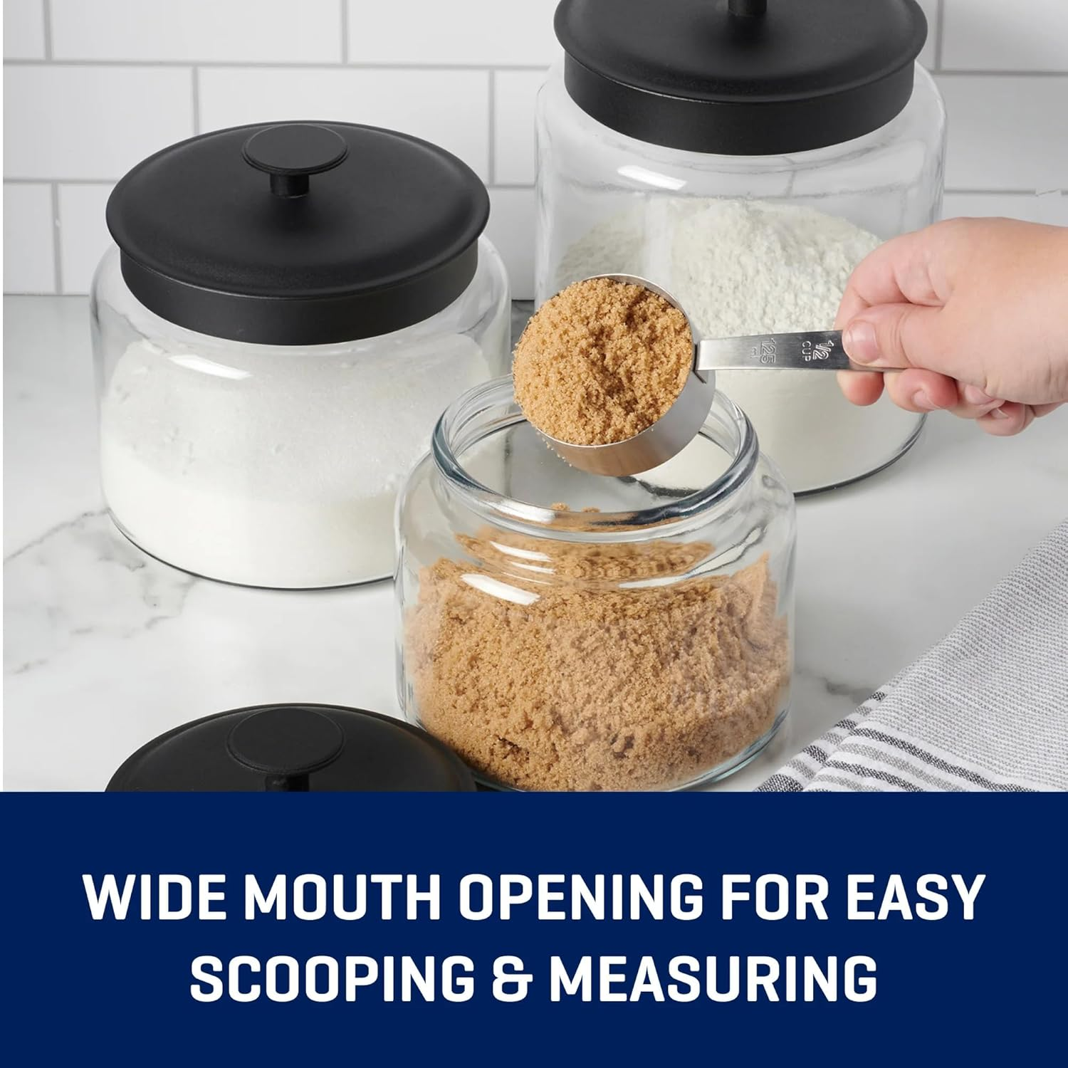 Anchor Hocking Montana Jar with Black Lid &ndash; Durable Glass Storage Jar for Flour, Pasta, Coffee or Tea &ndash; Clear Design for Easy Visibility and Freshness &ndash; 1.9 Litre Capacity image number 4