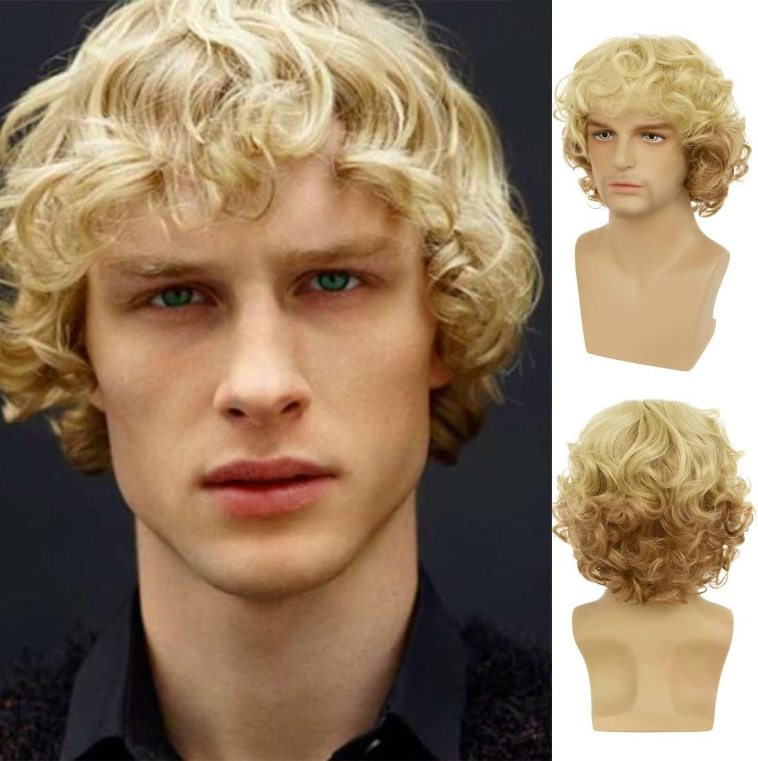Short Brown Wig for Men, Synthetic Halloween Costume Men'S Wigs