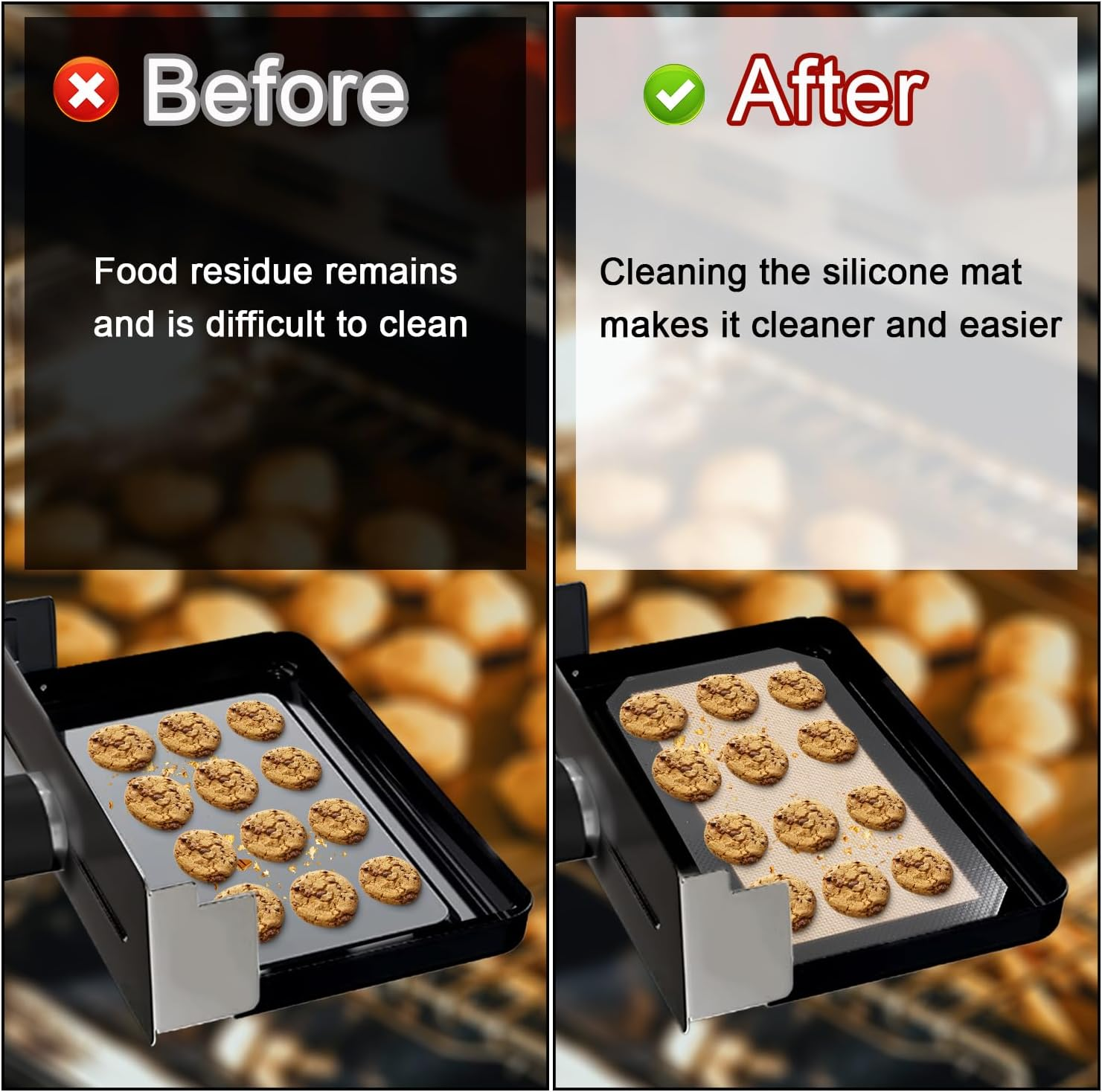 2Pcs Silicone Baking Mats, 9.57X5.59 Inch ST100 & ST101 Silicone Oven Liners 2-In-1 Baking Sheet for Cookies Non Stick Silicone Liners for Ninja for Bread Macarons Toaster (Grey) image number 3