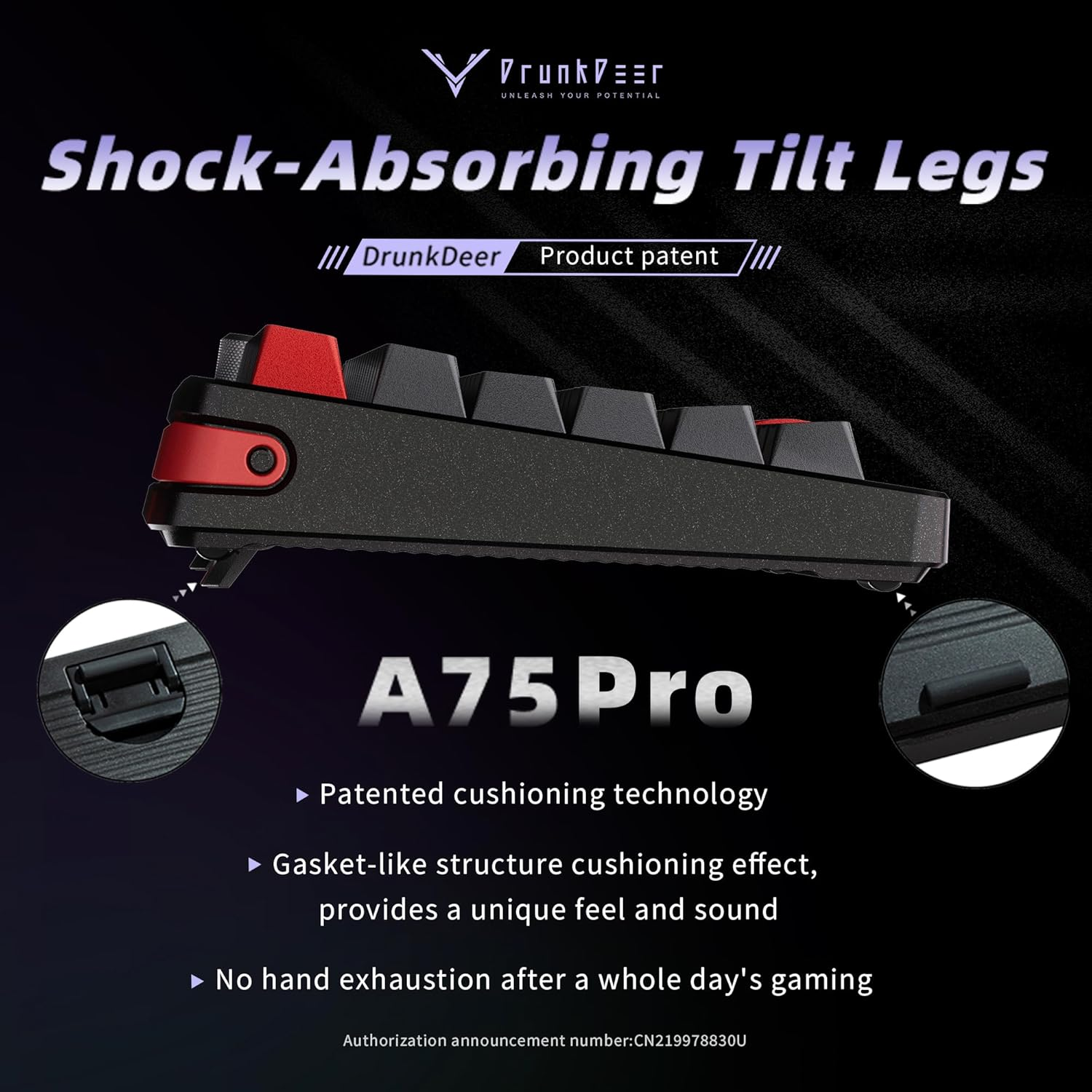 Drunkdeer A75 Pro Magnetic Switch Keyboard Rapid Trigger Mechanical Gaming Keyboard Adjustable Actuation Hall Switches PBT Keycap RGB Compact TKL 82Keys USB Wired with Knob image number 3