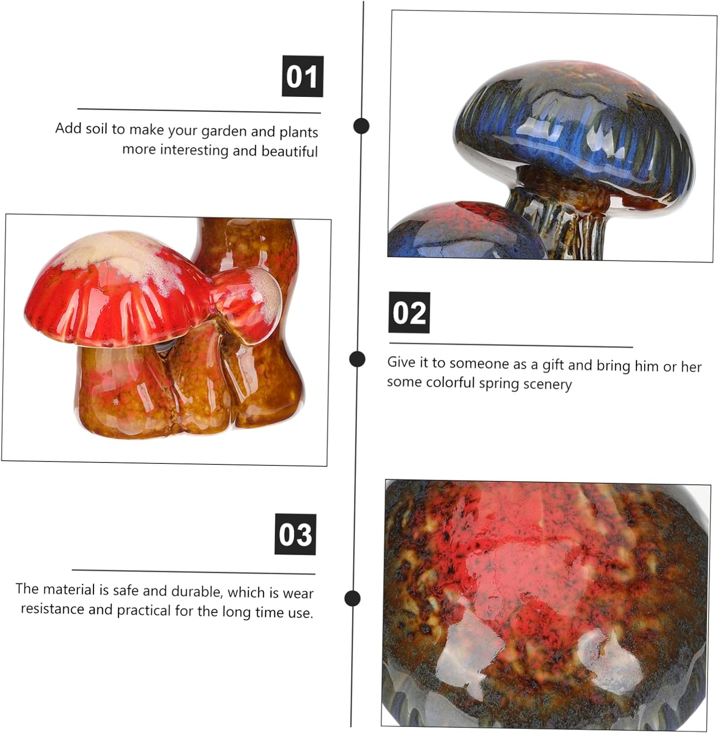 STOBAZA 2Pcs Simulated Mushroom Decor Ceramic Mushroom Statues Plant Pot Decors for Outdoor Gardening image number 3