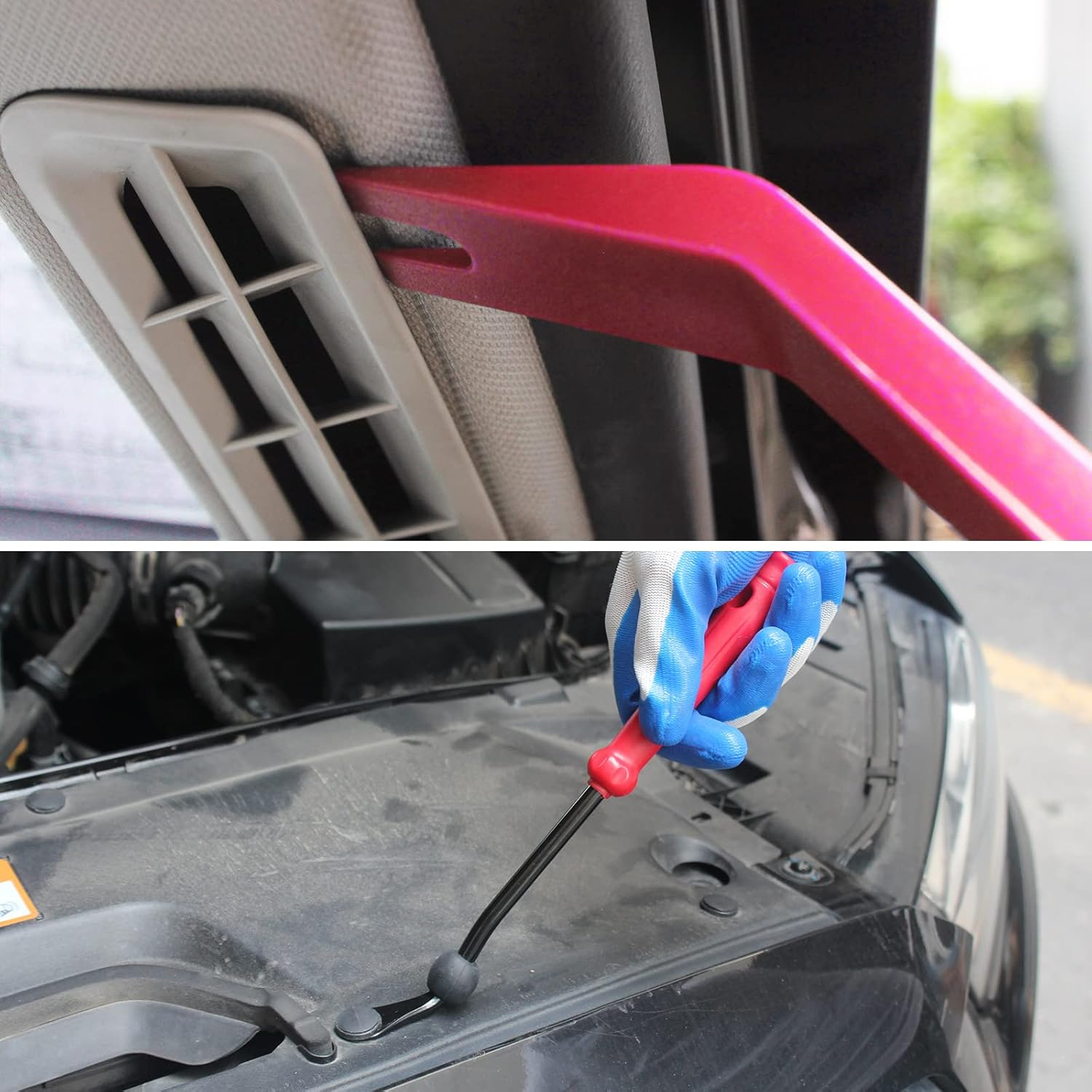 Wetado Auto Trim Removal Tool Kit, 15 Pcs Plastic Pry Tools & Car Fastener Rivet Clips Remover No-Scratch Automotive Panel Door Trim Removal Set for Vehicle Dash Audio Door Panel Window Molding Red - Dark Red image number 5