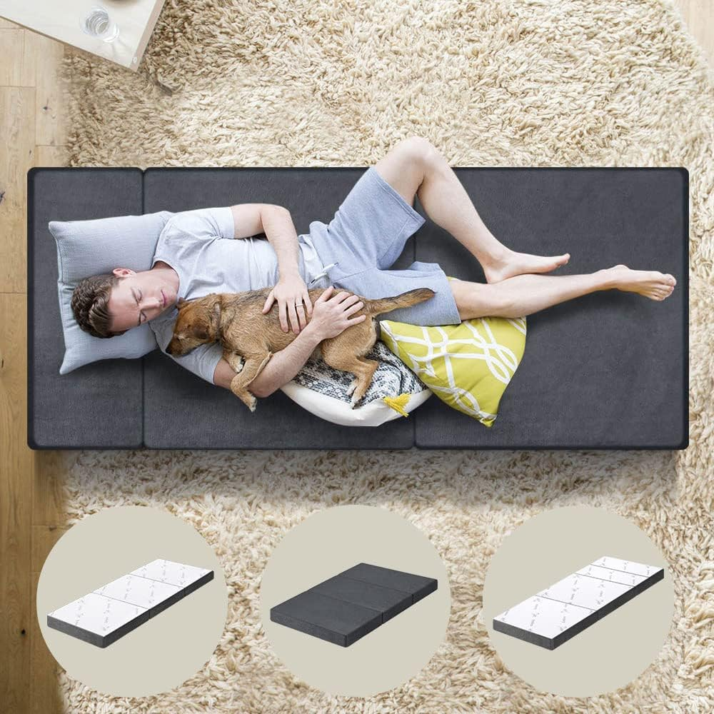 STARRY EUCALYPT Folding Mattress 180Cm X 70Cm X 10Cm Foldable Sofa Lounge Mat Pad Portable Single Mattress Floor Bed in Bamboo White for Home Office Camping and Travel Use(4B Bamboo White)