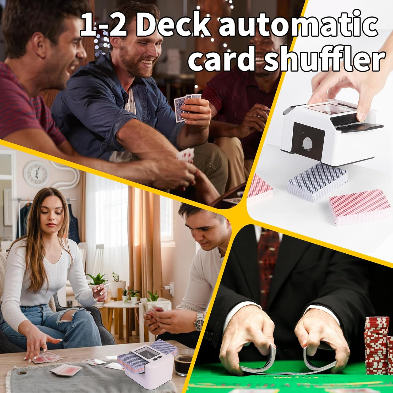 1-2 Deck Automatic Card Shufflers, 2000 Mah Rechargeable and Portable USB Charging Shuffler Machine One-Press AUTO and Manual Mode Card Shuffler for Poker UNO Blackjack Skip-Bo Etc image number 2