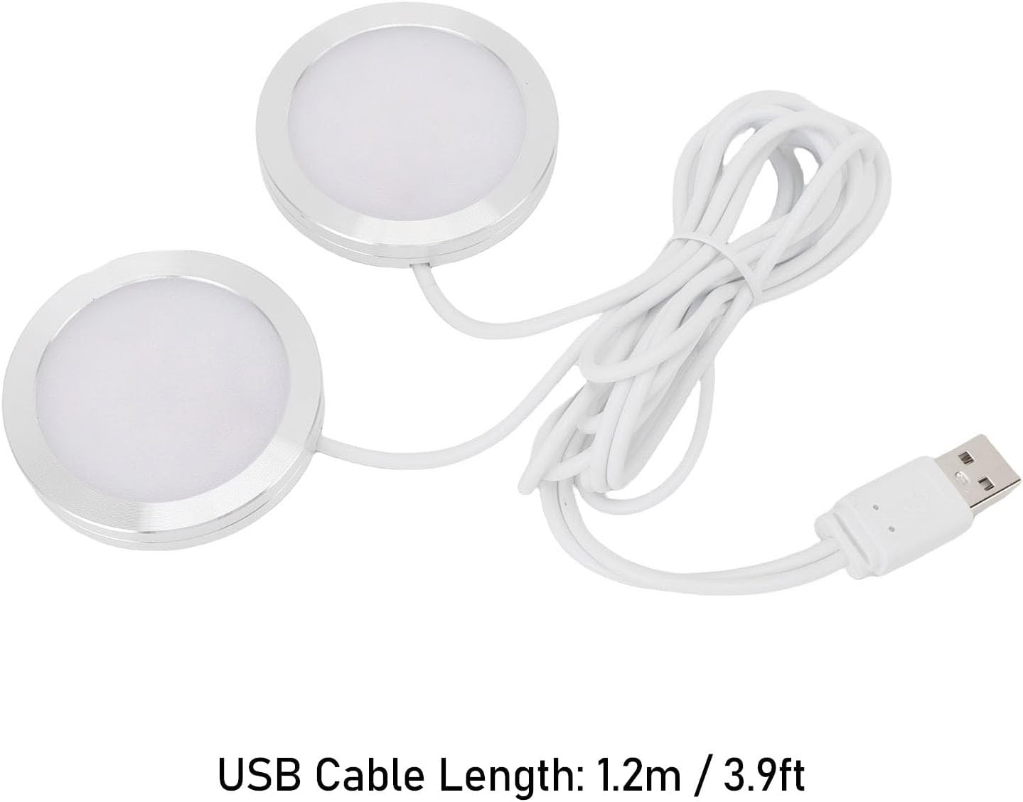 Under Cabinet Light, 5V USB Powered Dual Heads round LED Spotlight, Mini Ultra Slim under Counter Lights Display Lighting for Kitchen, Living Room, Cabinet, Bookcase image number 1