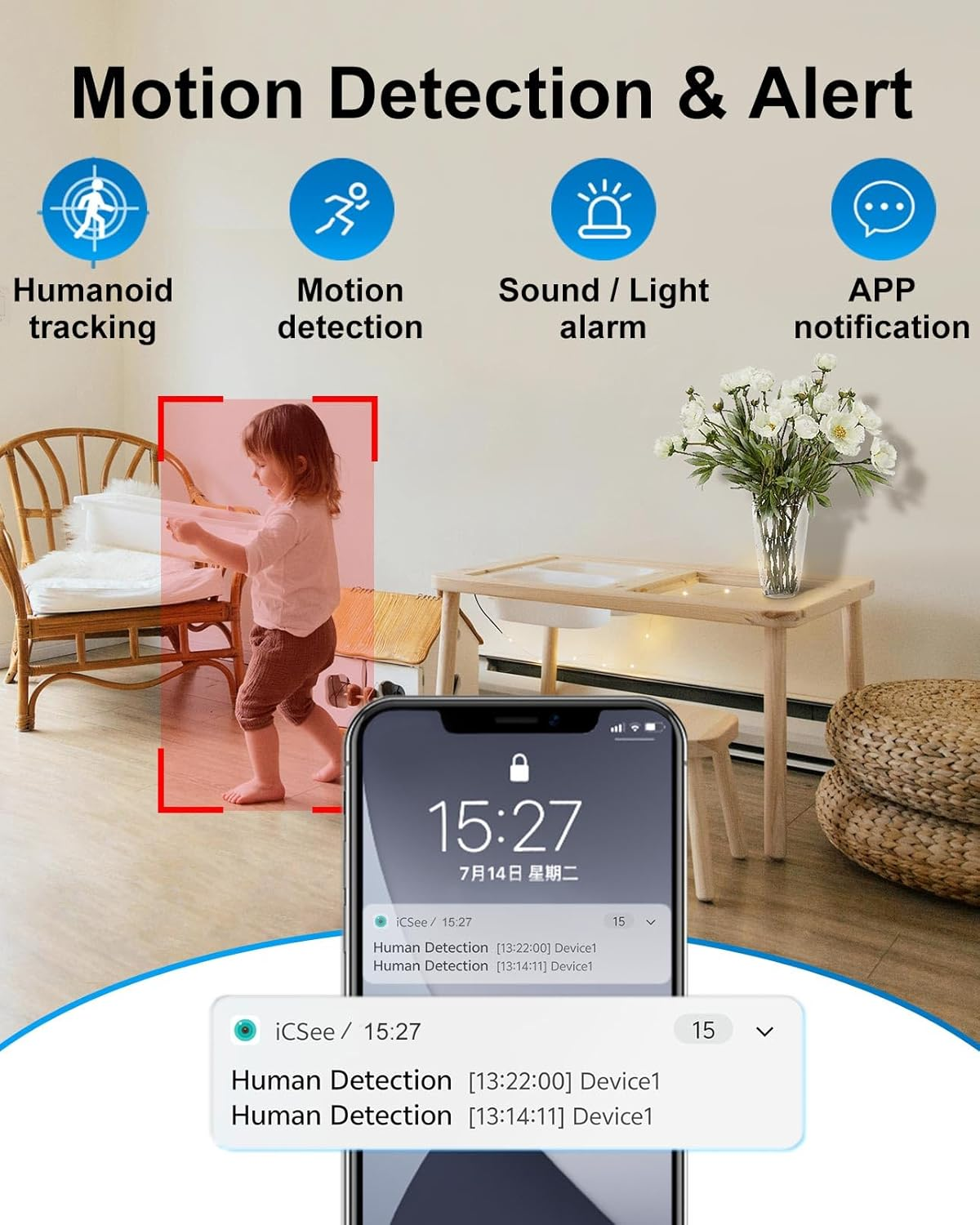 Two Way Video Calling Indoor Camera with 2.8-Inch IPS Screen, 2K Wifi Baby/Elder/Dog/Pet Camera with Phone App, Human/Sound/Crying Detection, One-Button Call, Color IR Night Vision image number 3
