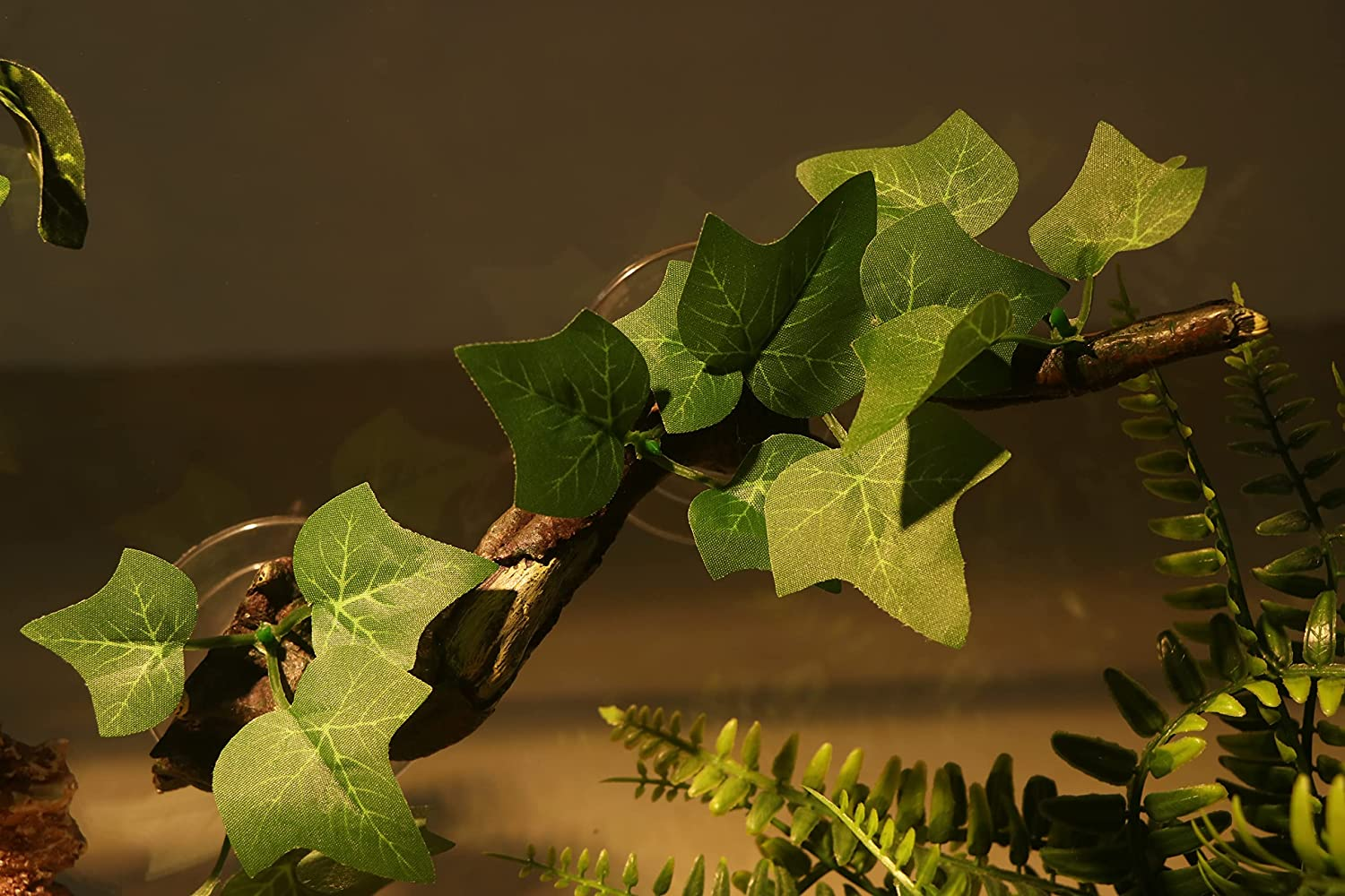 AQUA KT Reptile Corner Branch Terrarium Plant Decoration with Suction Cup for Amphibian Lizard Snake Climbing - Green image number 4