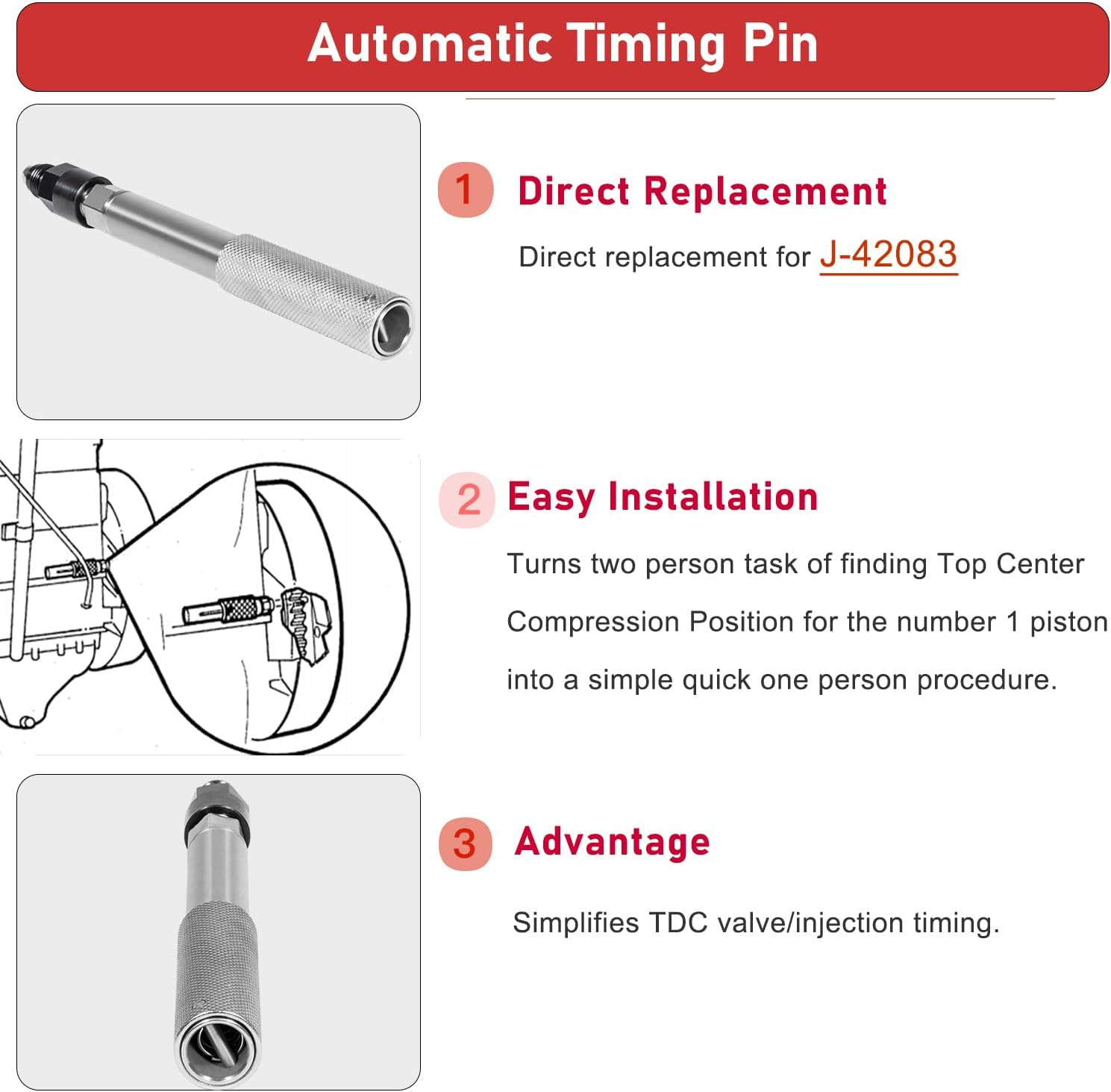 Camoo for Caterpillar J 42083 Automatic Timing Pin & 9U-7227 Injector Height Adjustment Gauge Tool & Engine Barring Socket Fits CAT 3406E, C-15 and C-16 image number 3