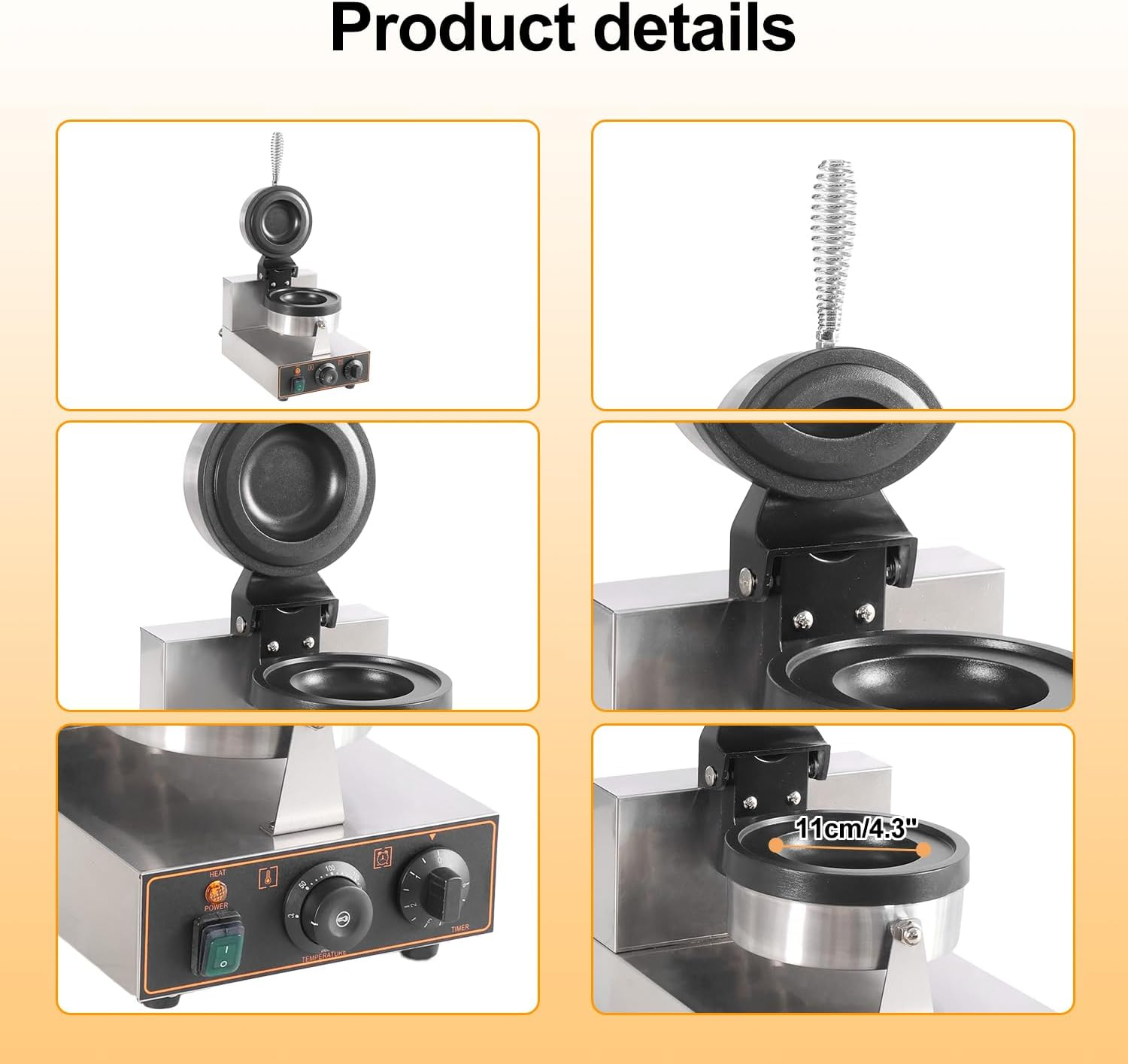 Zertylre Burger Waffle Maker, Non Stick Electric Panini Press Machine, Electric Heating Single Head Ice Cream Burger Machine, Double-Sided Heating, 50-300℃, 5 Minutes Timer (A Style) - A Style image number 2