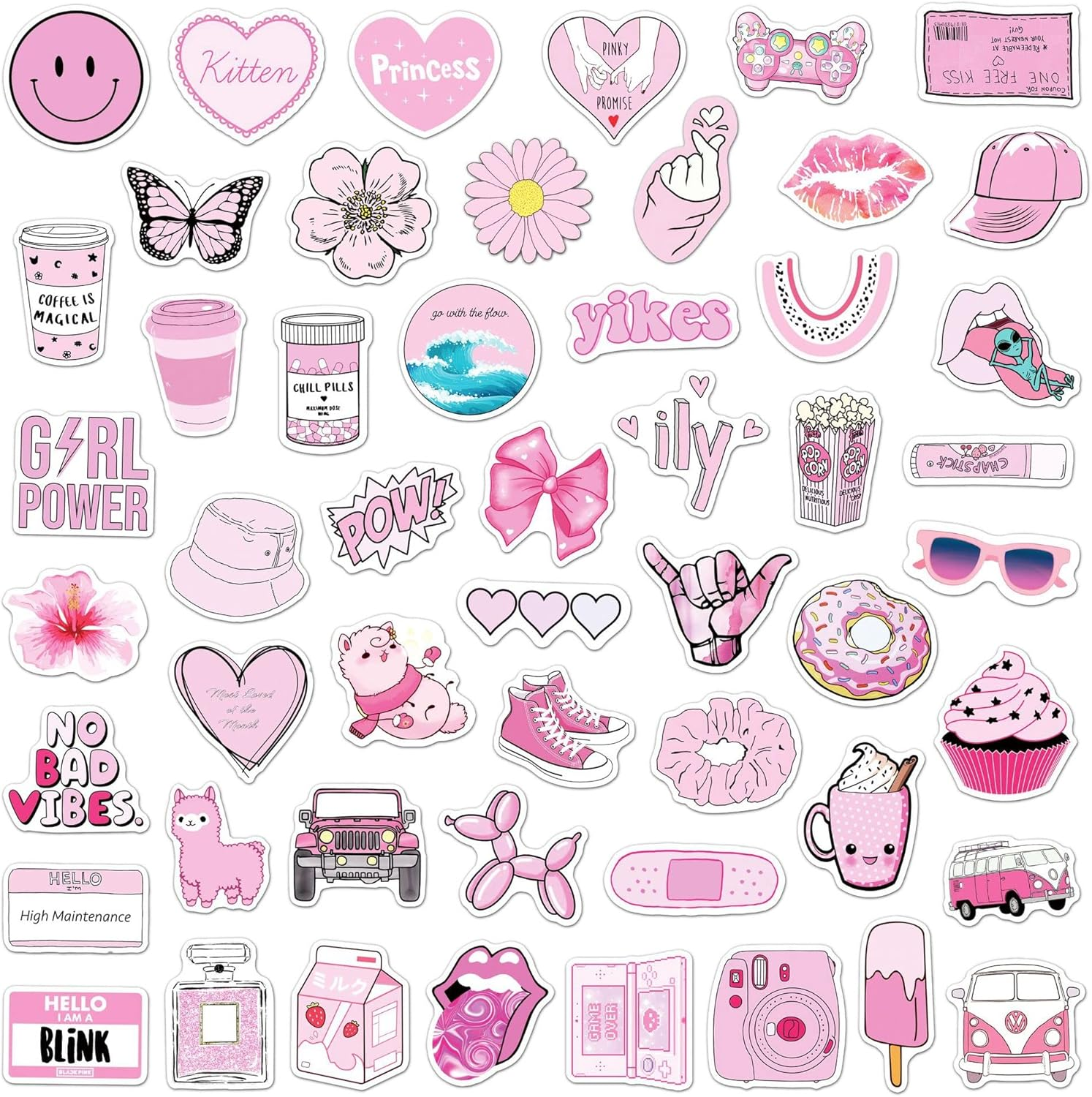 50PCS Pink Cute Girl Aesthetic Stickers Waterproof Ipad Stickers Skateboard Laptop Guitar Graffiti Luggage Car Sticker Waterproof Decal image number 3