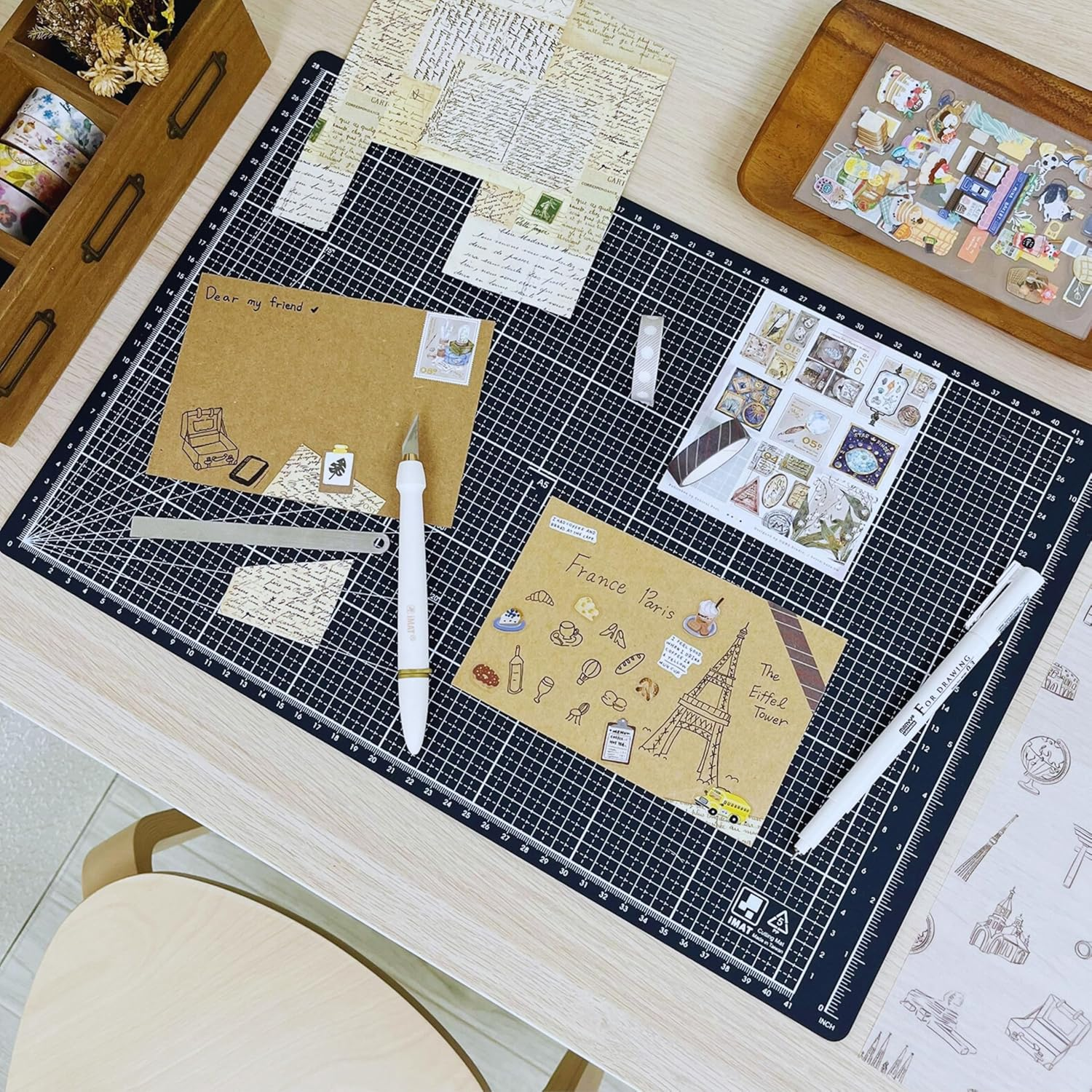 Imat Flip Cutting Mat Note A3, 45X30 Cm, Foldable, Ideal for Crafts, Paper Cutting, Hand-Drawn Illustrations, Creative Collages (Black) - Hunter Green image number 3