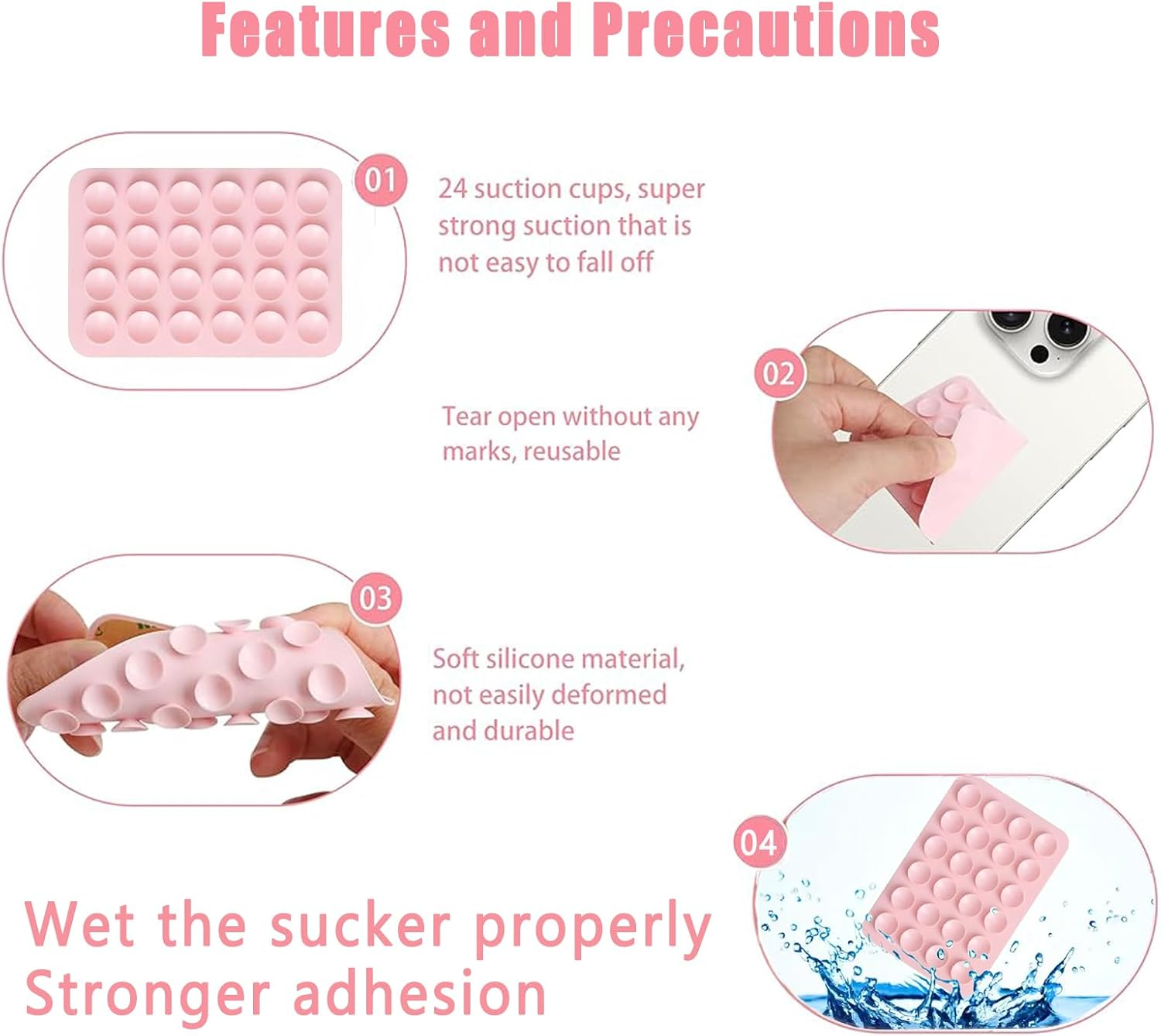 Zakora 6 PCS Phone Suction Pad,Sticky Phone Case for Wall,Suction Phone Holder,Sticky Phone Holder,Phone Case Suction Pad (White Pink Black) - White Pink Black image number 2