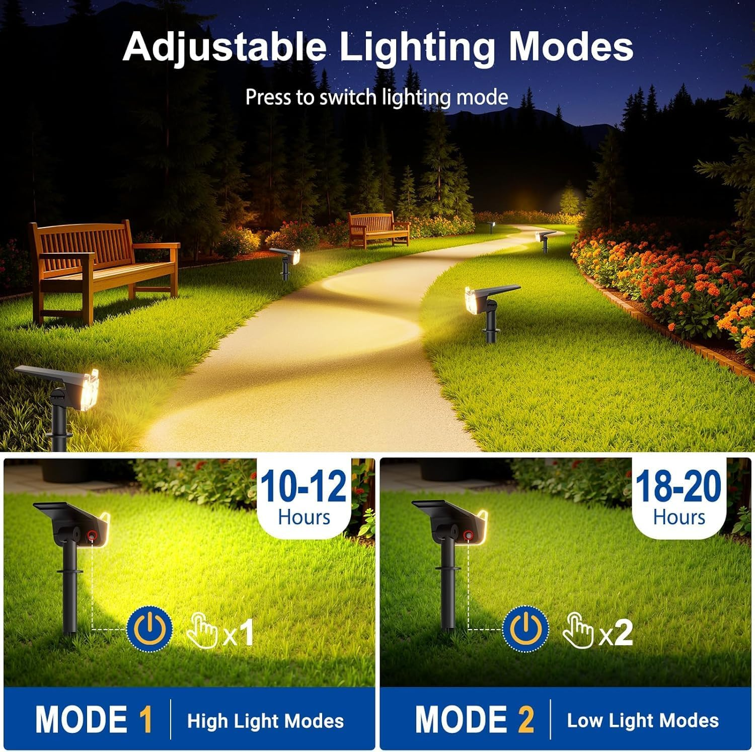 6 Pack Solar Lights Outdoor - Auto On/Off IP67 Waterproof Solar Garden Lights,2-In-1 Solar Spotlights, 135&deg; Adjustable Landscape Spotlights for Yard Pathway Tree Flag - Warm Whitesolar Lights Outdoor image number 6