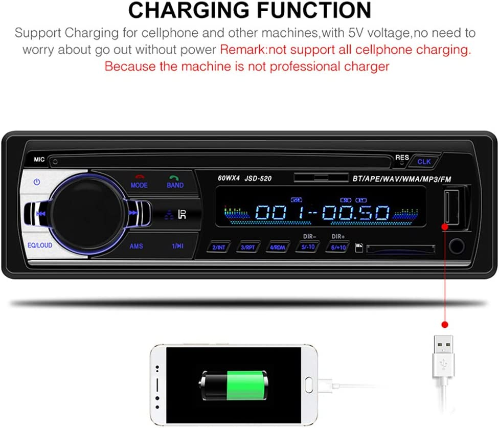 Polarlander Car Radio Audio USB/SD/MP3 Player Receiver Bluetooth Hands-Free with Remote Control Black 1 Din image number 6