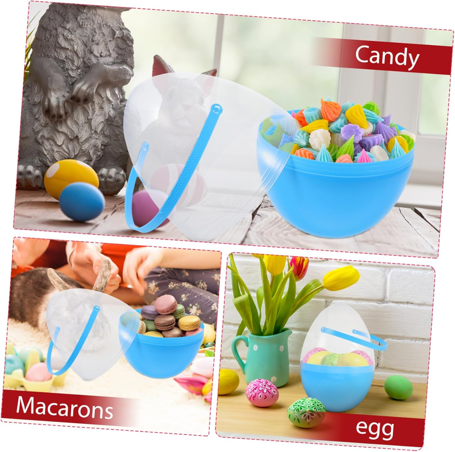 Cabilock Large Clear Easter Egg with Handle for Kids Easter Hunt Supplies and Holiday Decoration Egg Baskets Reusable and Fillable Plastic Easter Egg Containers - Yellow image number 5