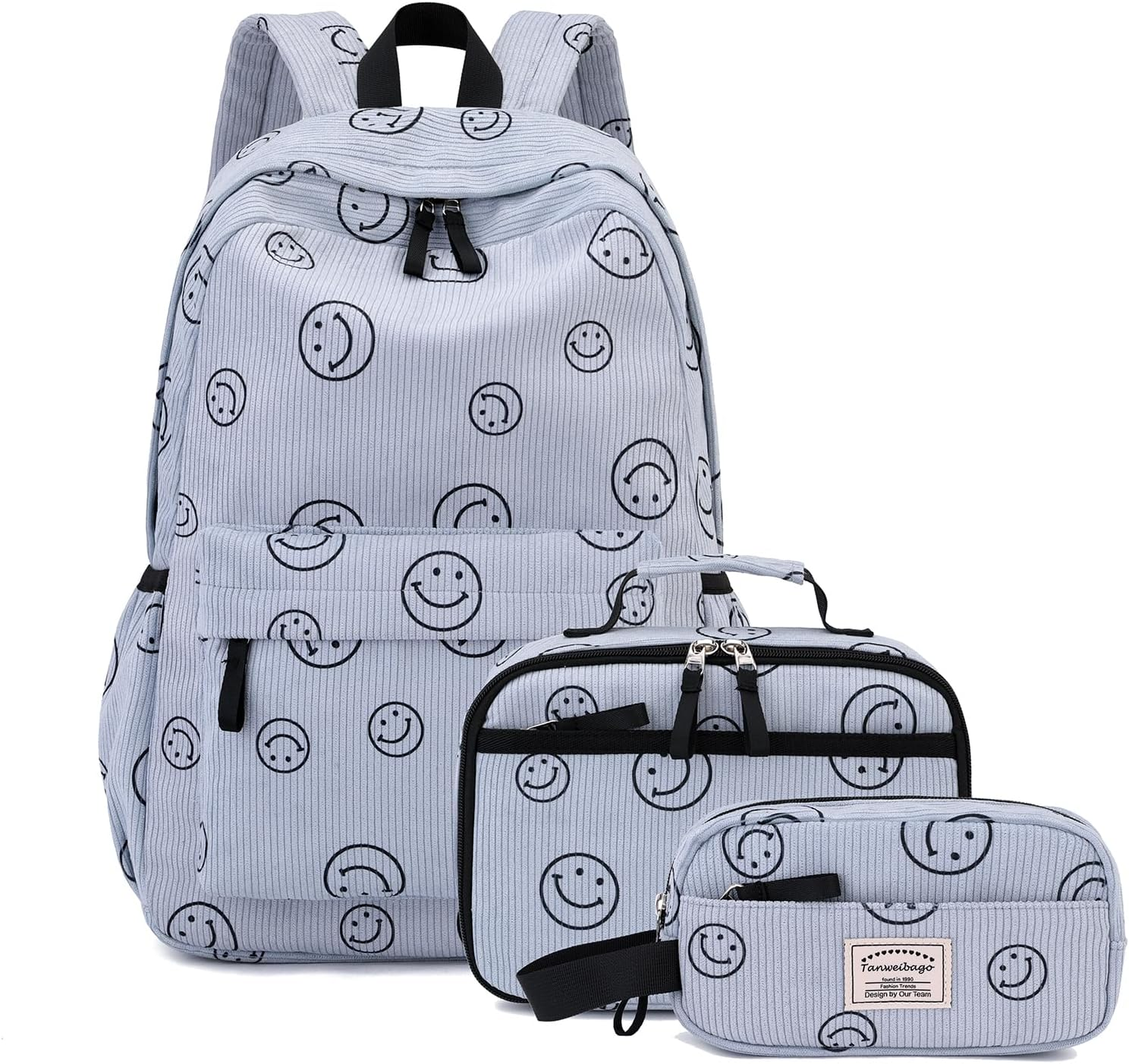 Tanweibago Backpack for Girls Boy Teen Corduroy Bookbags Elementary Middle High School with Lunch Box Pencil Bag - Checkered Brown image number 4