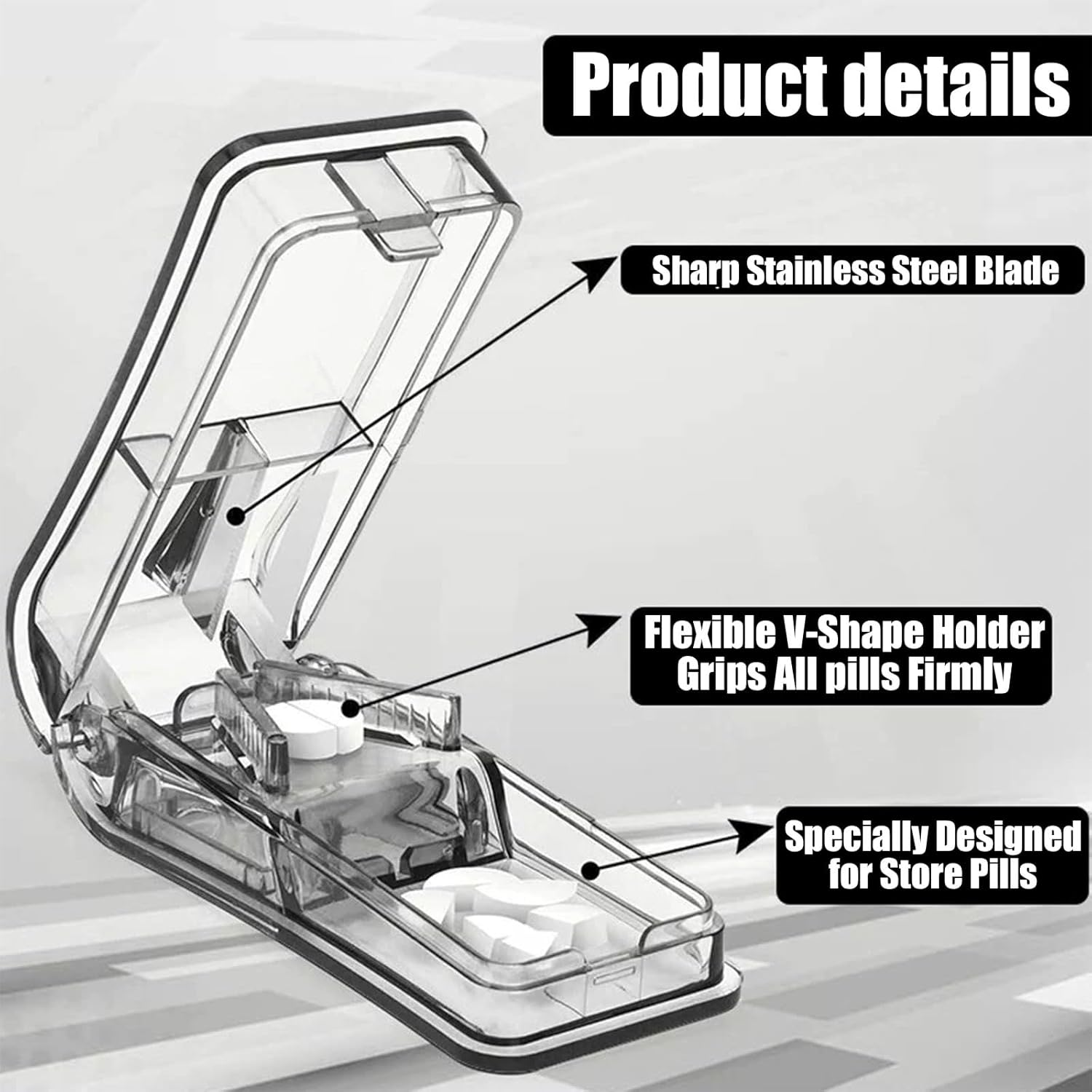 2Pcs Pill Cutter Splitter for Small Pills and Large Pills Tablet Vitamin Medicine Cutter with Ergonomic Design (Black) image number 4