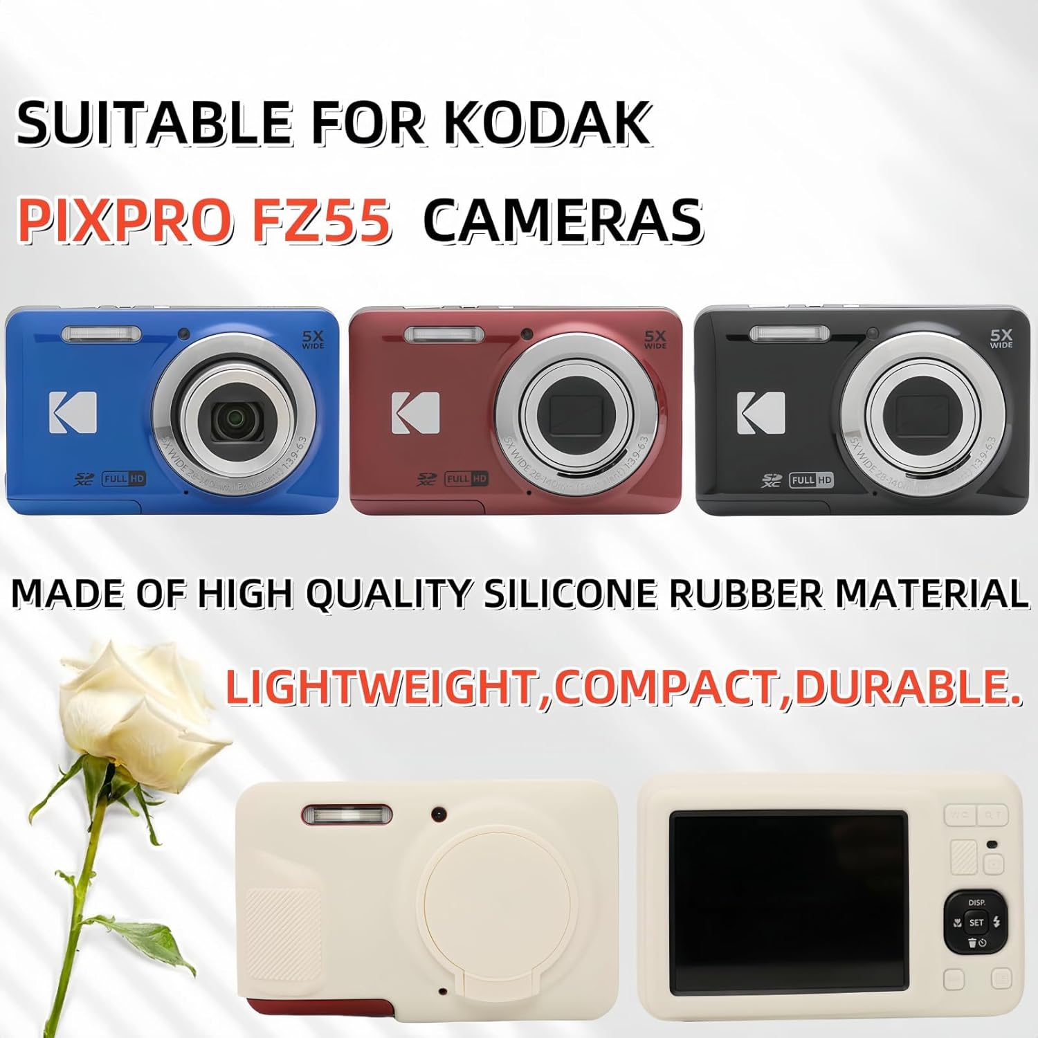 Case for Kodak PIXPRO FZ55, FZ55 Accessories, Soft Silicone Protective Case Removable Lens Cover, Comes with 2 Screen Protectors and 1 Wrist Strap. - Brown image number 2