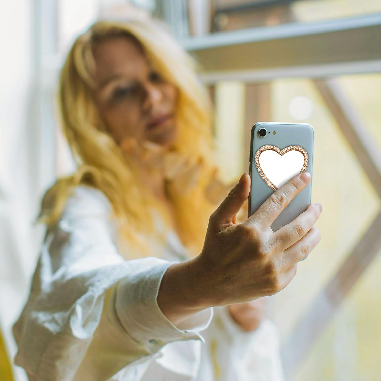 PEUTIER Smartphone Mirror Decal - Adhesive Diamond Bling Sticker, Make up Mirror for Phone Case, Medium, Glass