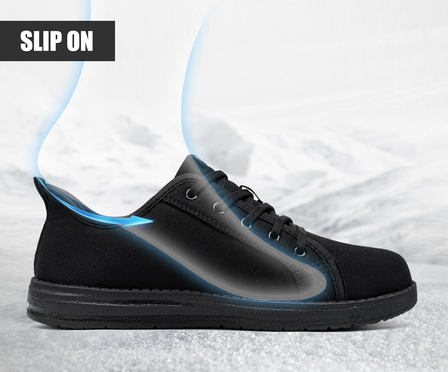 LARNMERN Steel Toe Shoes Men Hands Free Work Shoes Slip on Safety Toe Sneakers Lightweight Comfortable Walking image number 5