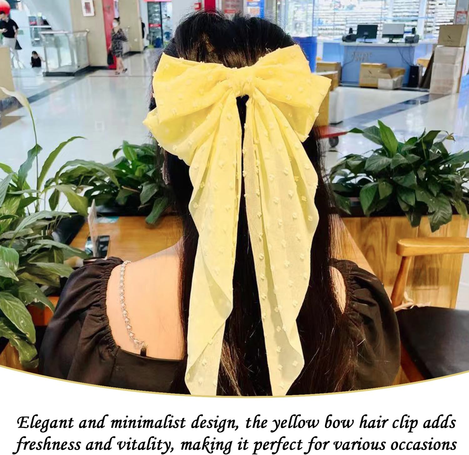 1 X Yellow Bow Hair Clip and 100 Pieces Elastic Hair Rings, Elee and Simple Hair Clips, Hairstyle Decorations, Women'S Hair Accessories. image number 5