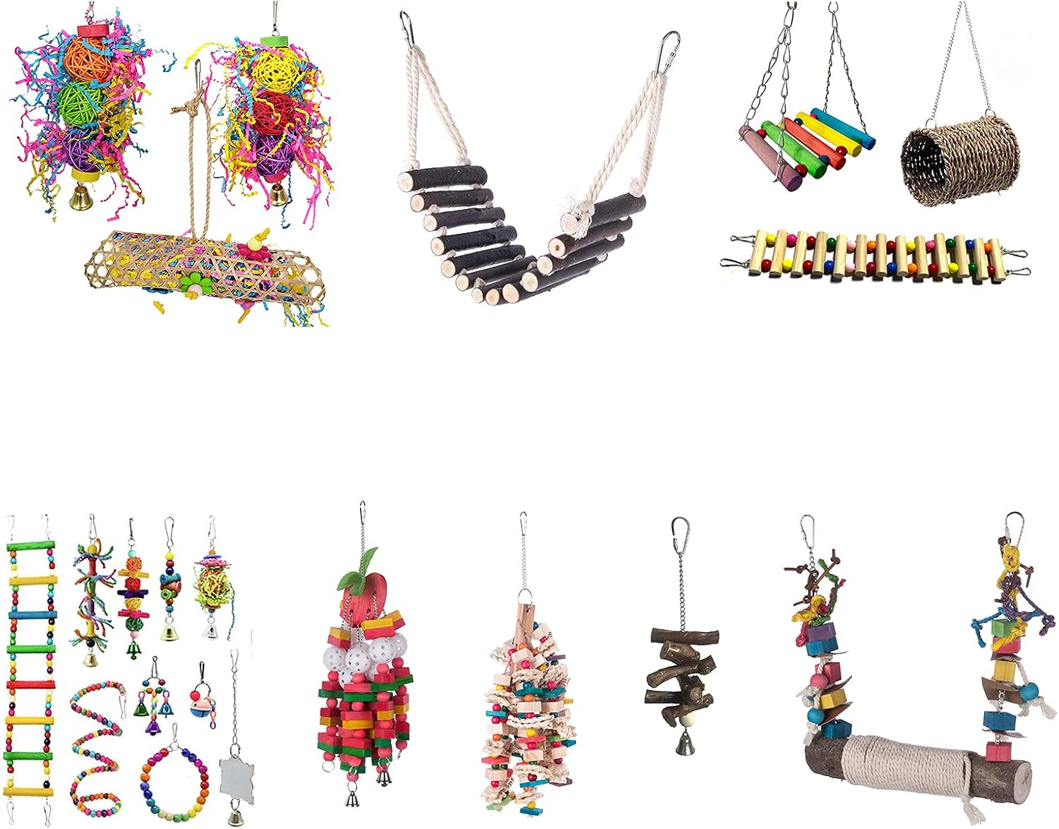 Staright Bird Swing Perch for Birds Chewing Toy Parrot Chew Toy Bird Cage Hanging Training Toy Accessories for Large Medium Birds