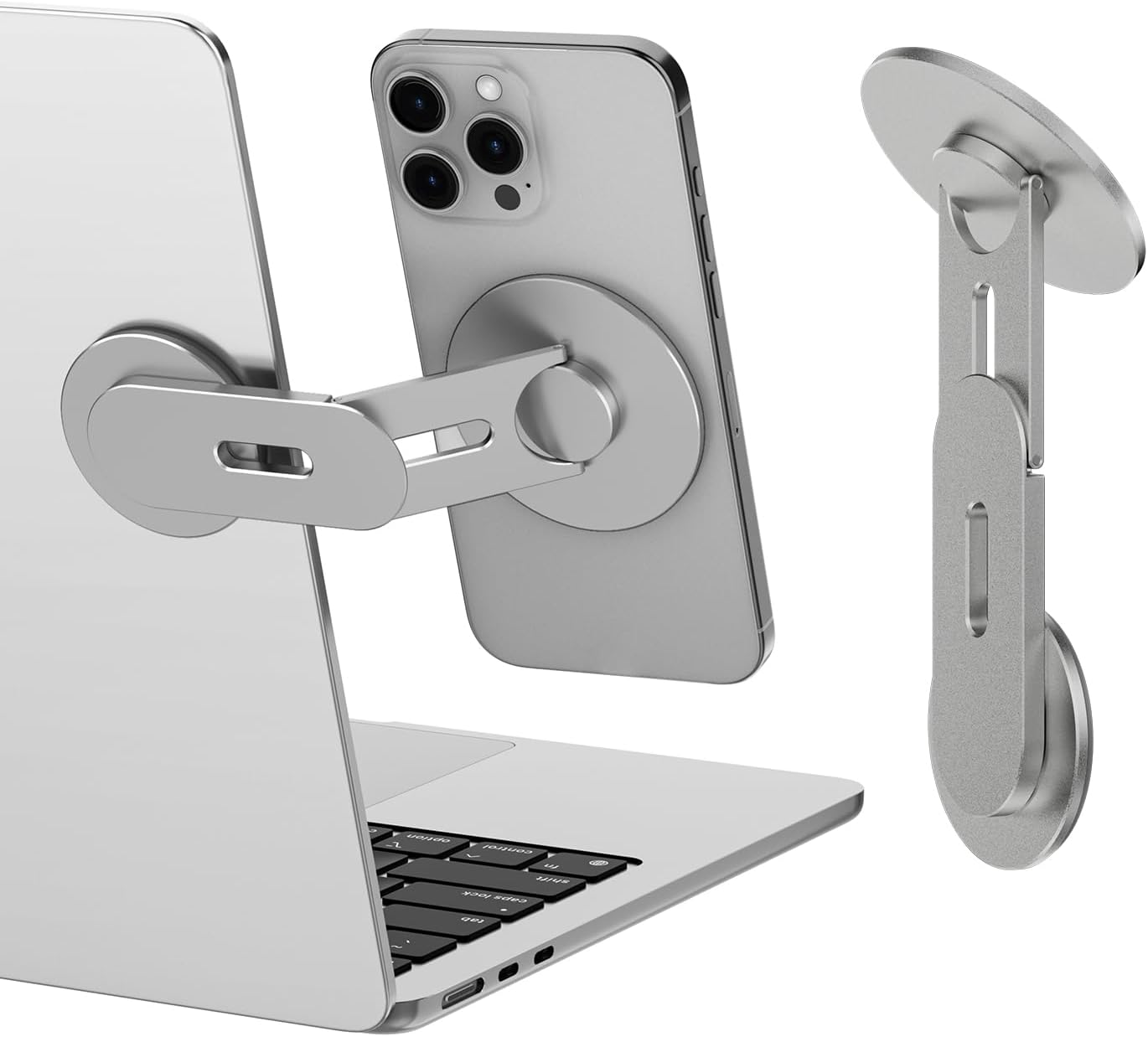 Cloudvalley 3D Rotating Magnetic Phone Stand, Adjustable Continuity Camera Mount Compatible with Iphone Magsafe Series & All Phones, Foldable Holder Bracket for Tesla Laptop Monitor, Grey