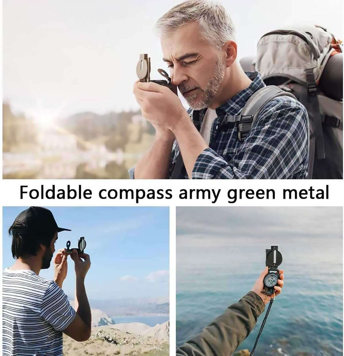 AIMALL Metal Compass DC45-2A with Magnifying Glass Portable Army Green Outdoor Navigation Tool for Hiking Camping Orienteering 3.03X2.28In image number 3