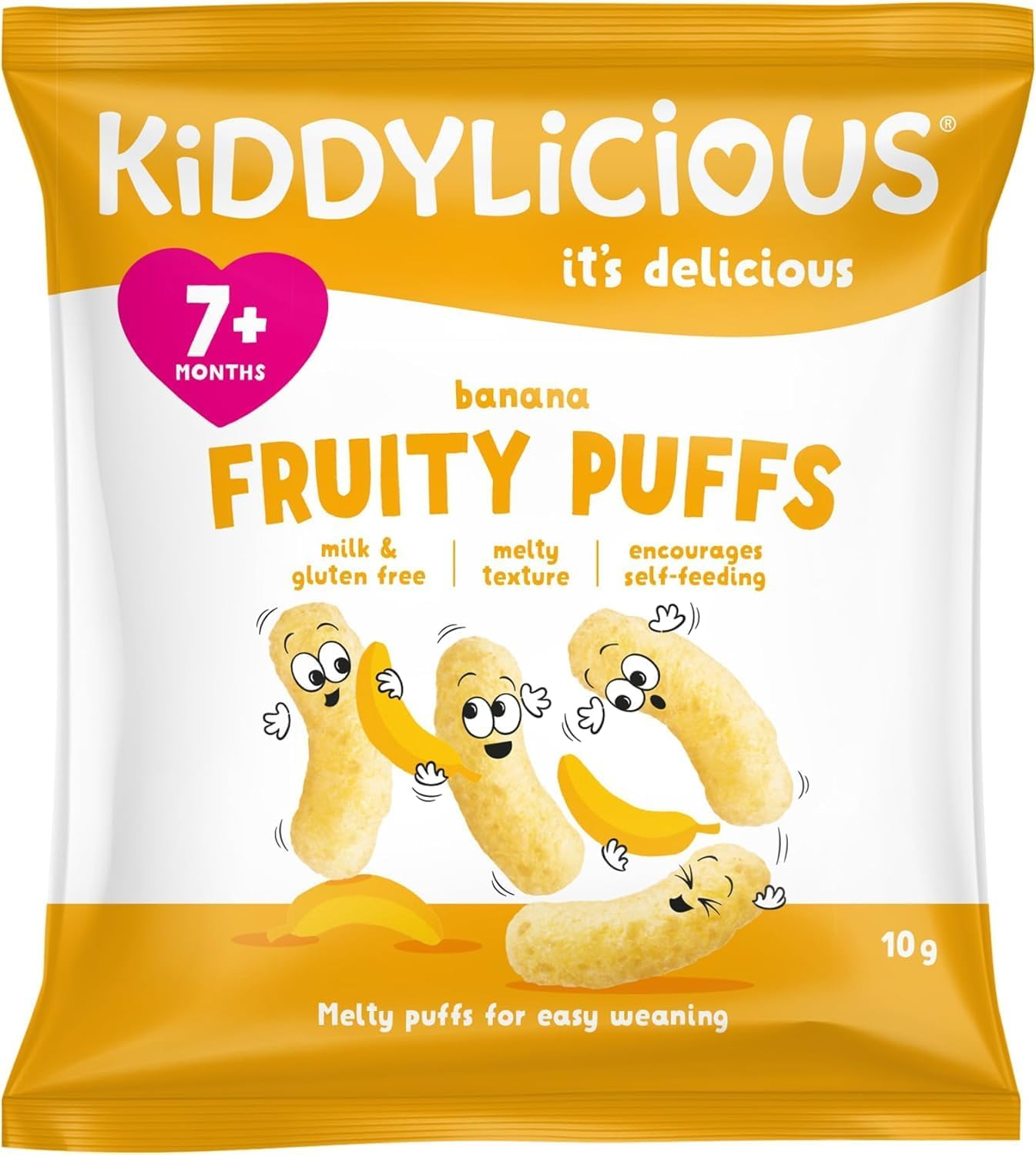 Kiddylicious - Fruity Puffs - Banana - Delicious Snacks for Babies - Suitable for 7+ Months - 10G