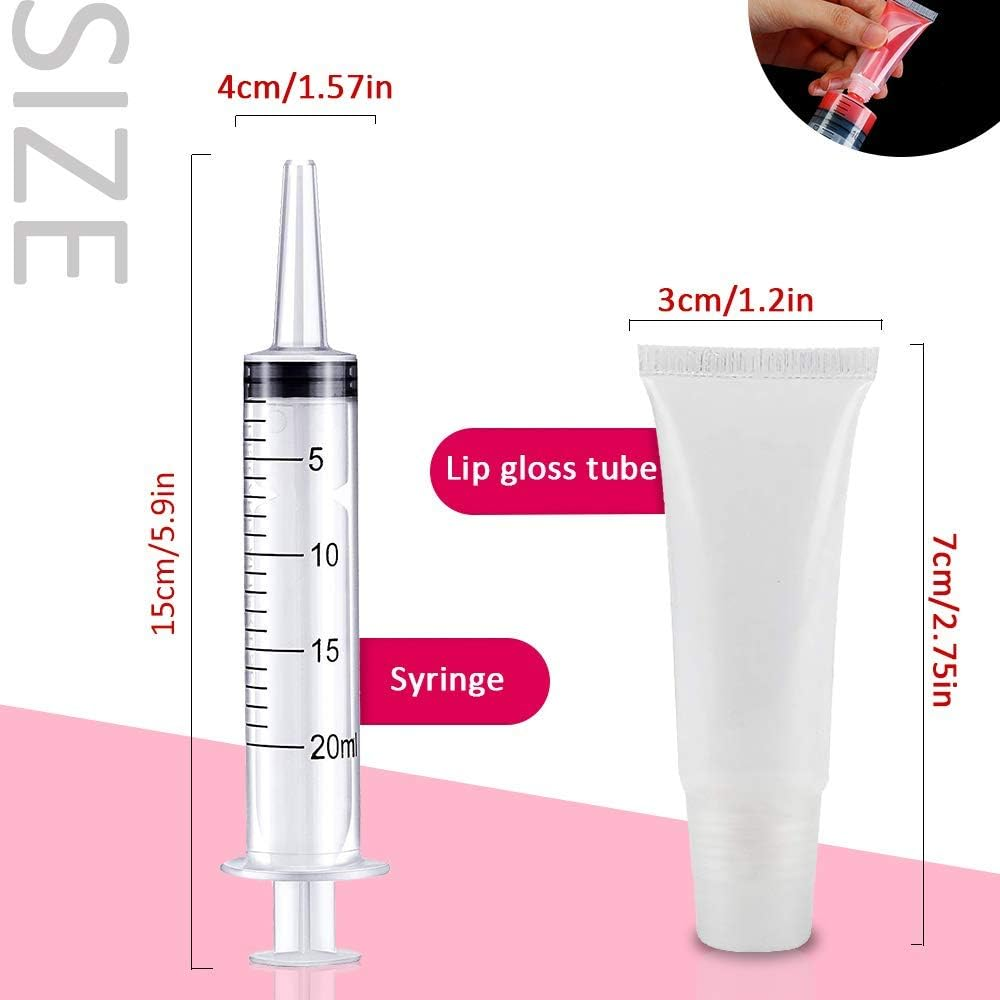 AMORIX 50PCS 5Ml Refillable Lip Gloss Tubes Empty Soft Cosmetic Tubes Lip Balm Containers for Women Girls Cosmetic Sample DIY with Free Syringe + Tag Labels Stickers