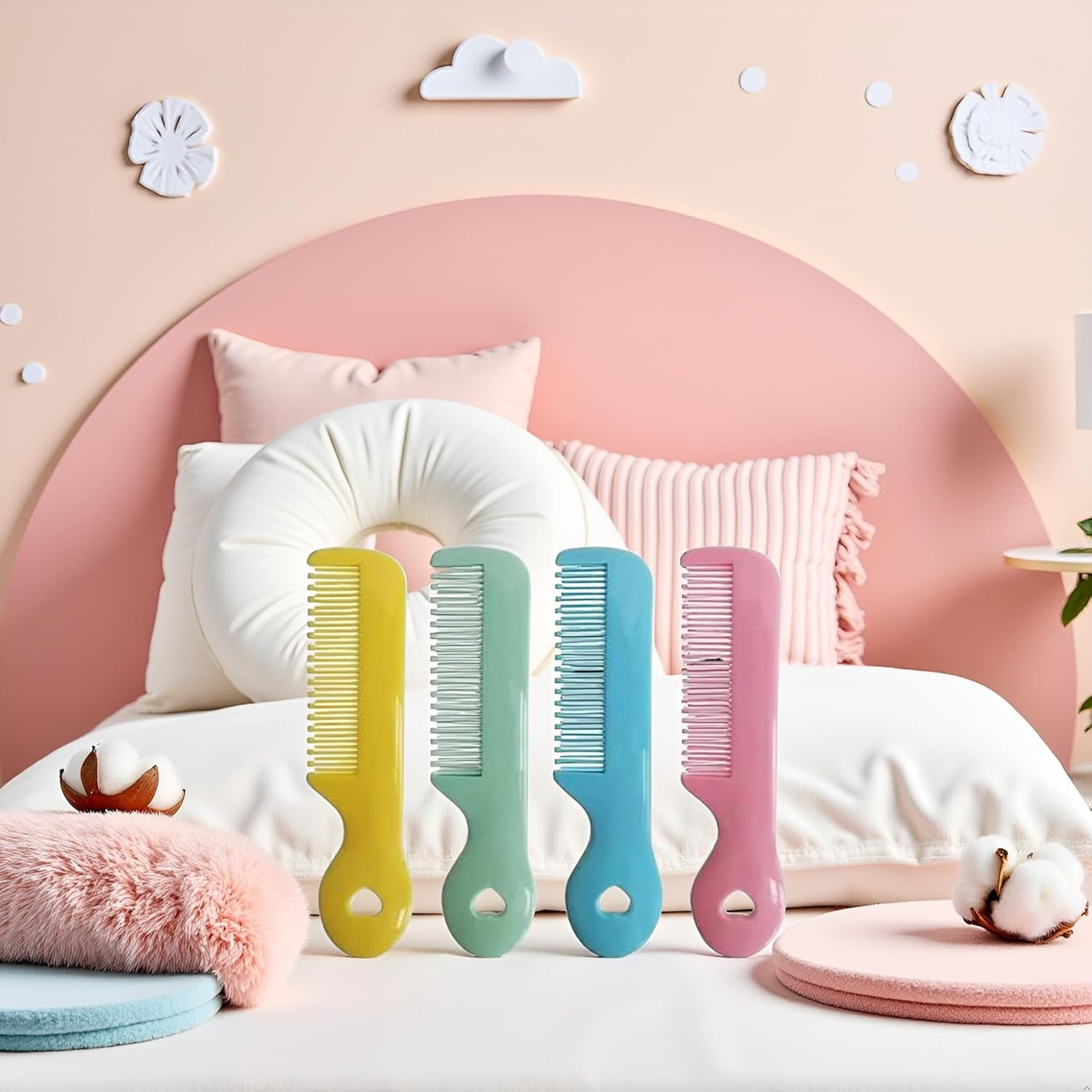 4Pcs Colorful Tip Bristles Baby Cute Comb Baby Grooming for Sensitive Scalp Skin, for Nursery Newborn Infant Girl Boy Kids Comb Baby Grooming (Round)