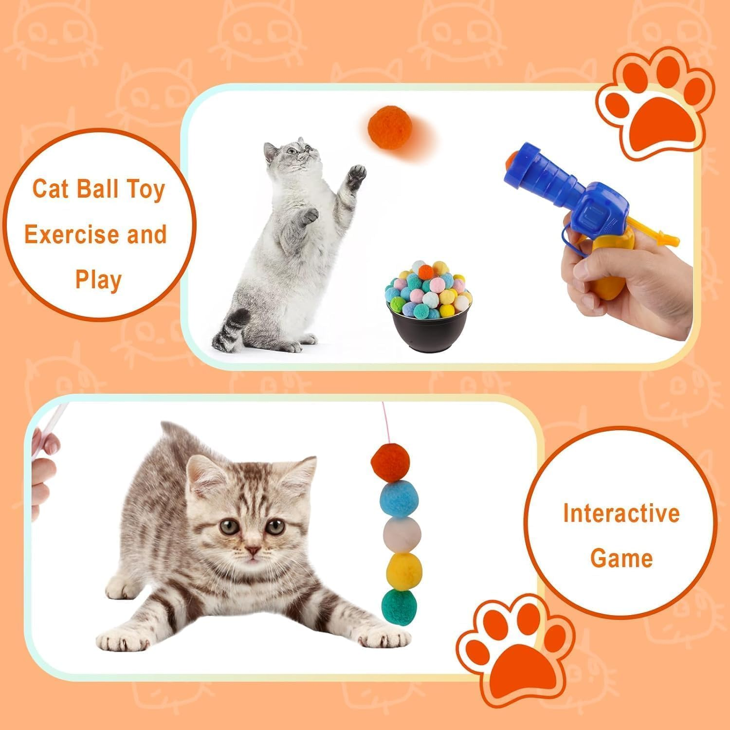 Cat Toy Balls, 100Pcs 1.2Inch Cat Pompom Ball and 1 Cat Ball Toy Launcher, Colorful and Soft Interactive Cat Balls, Active Cat Exercise Toys for Indoor image number 3