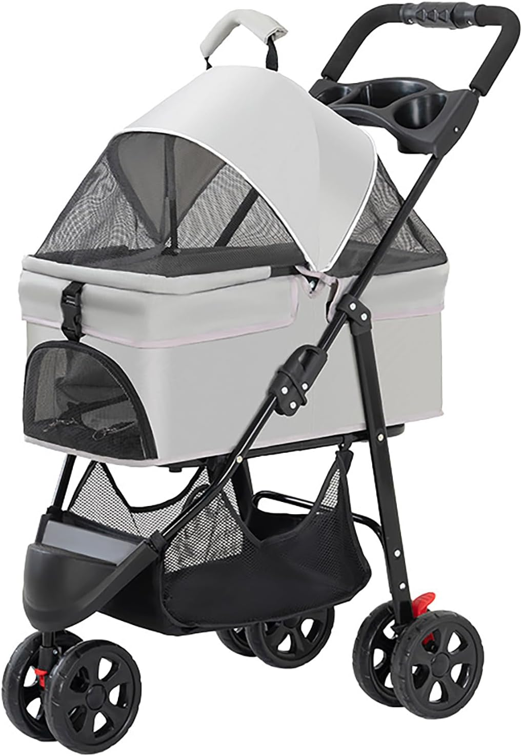 Pet Stroller with Wheels, Dog Stroller for Small Medium Dogs Cats, Portable Cat Stroller with Detachable Carrier, Foldable Dog Cat Jogger Stroller, Large Pet Travel Carrier with Cup Holder (Grey)