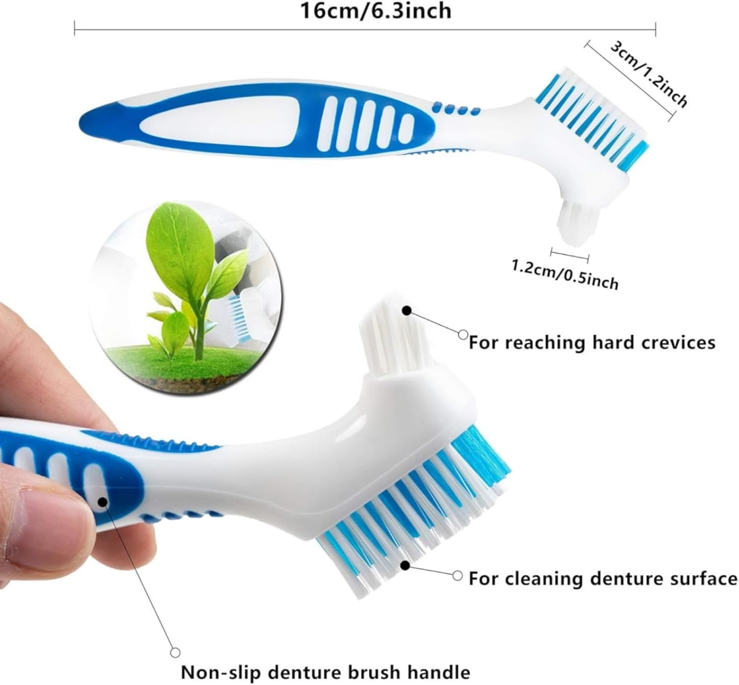 4-Pack Denture Cleaning Brush Set - Premium Durable Denture Cleaner for Denture Care, Multi-Layered Bristles & Ergonomic Handle (Blue, Green, Purple, Orange) - Sturdy Denture Brush image number 3