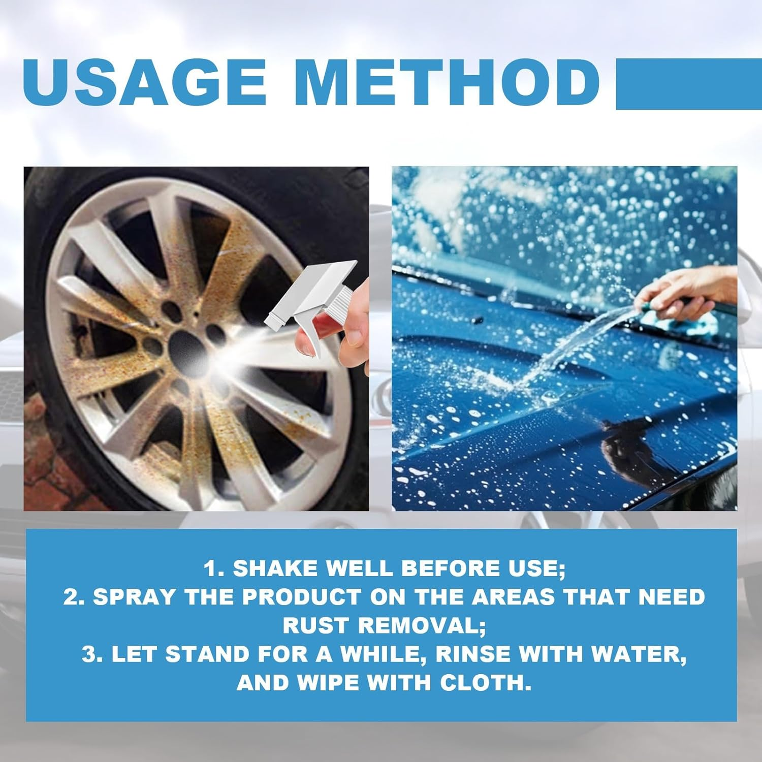 Car Rust & Iron Particle Remover Spray, Heavy Duty Rust Dissolver, Fast Acting Rust Remover Spray for Cars, Brake Dust, Wheels & Metal Tools, Chains, Stainless Steel, Multi-Surface Cleaner (2Pcs) - 2Pcs image number 4