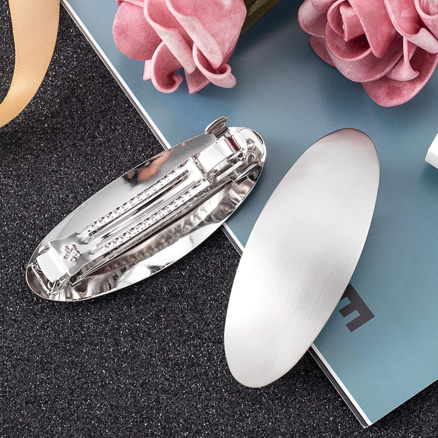 3Inch Oval Hair Barrette Vintage Metal Large Hair Clip Silver French Wedding Prom Formal Hair Accessories for Women Girls Long Thick Hair image number 6