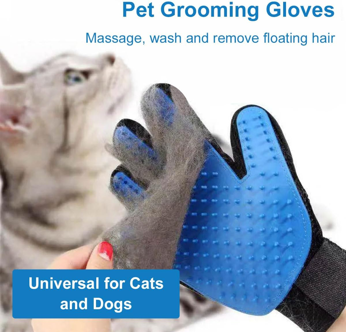 Dog Cat Bath Brush Comb, Pet Brush for Dogs and Cats, Dog Grooming Brush with Adjustable Ring Handle, Pet Brush Glove, Bath Massage Brushes, Blue image number 4
