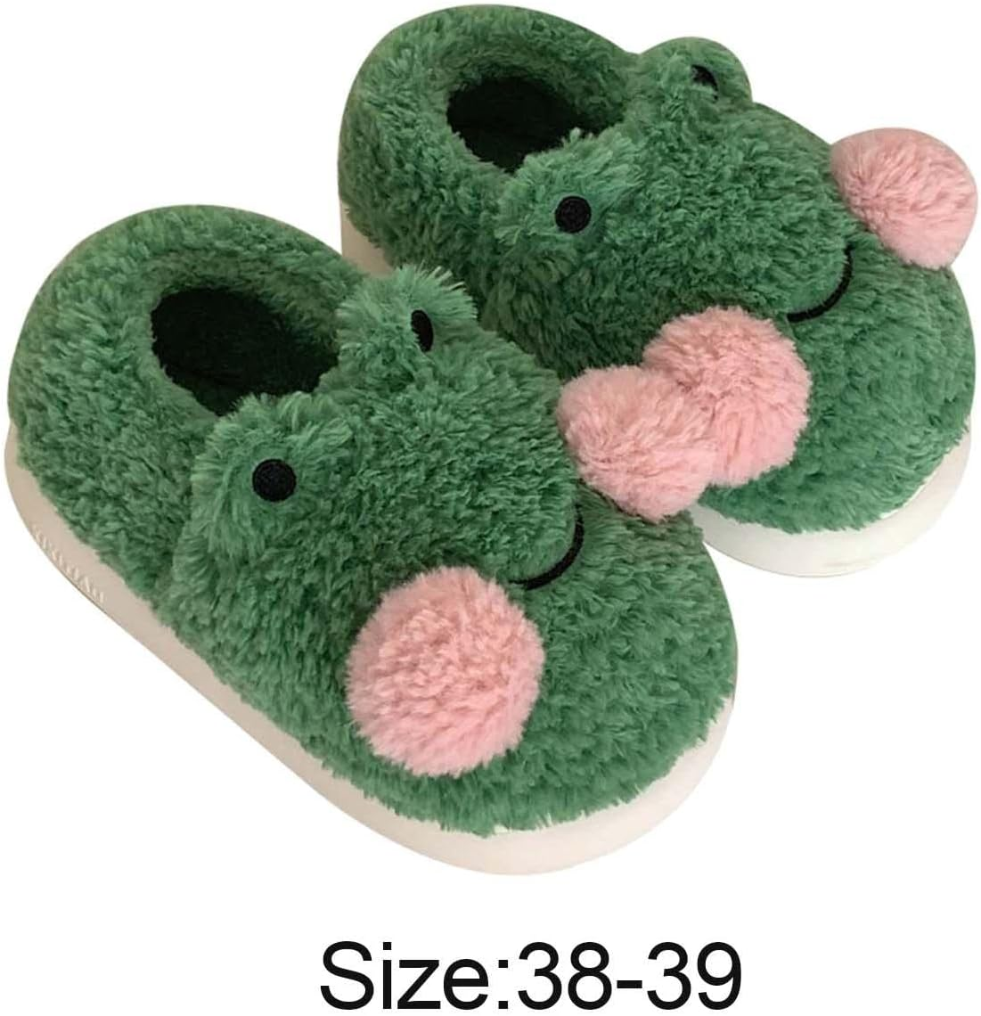 Dickly Women Frog Shape Plush Slippers, House Slipper Soft Comfortable Warm Shoes, Non Slip Animal Slippers for Winter Holidays Parties Indoor, 38-39 image number 1