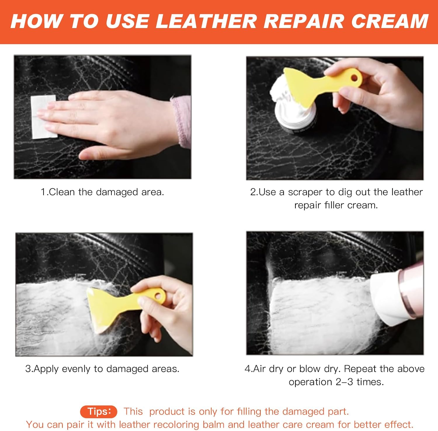 White Leather Repair Filler 3.38Oz Leather Repair Kit for Leather Restorer Scratch, Cracks, Scuffed（Only for Filling）