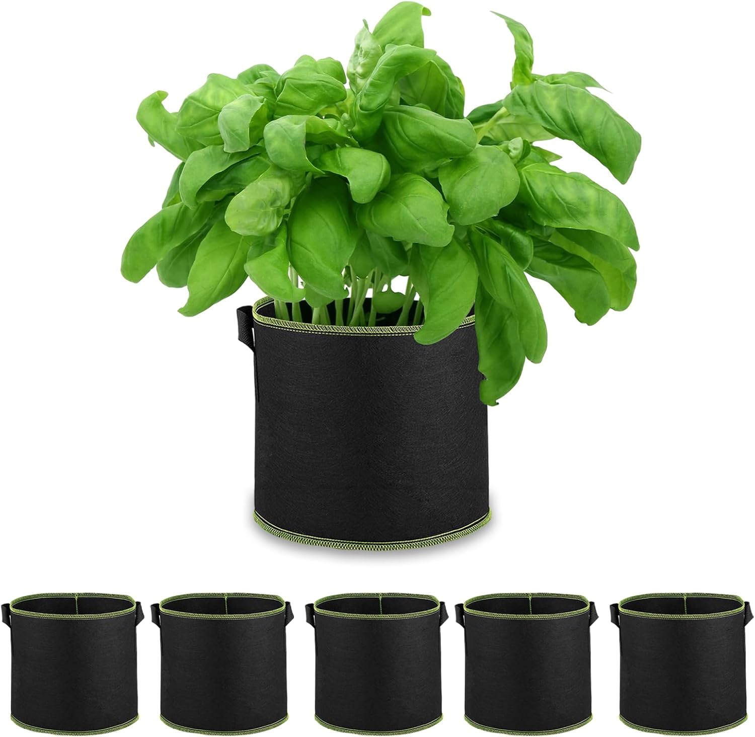 5-Pack Plant Grow Bags, Heavy Duty Nonwoven Aeration Fabric Pots, Reusable Garden Planter Pots for Vegetables, Flowers, Plants (12 Gallon)