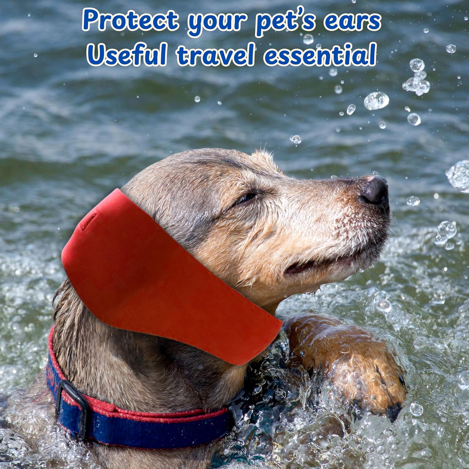 2Pcs Dog Ear Covers for Swimming and Bathing - Waterproof Protection, Adjustable Shower Caps, Swim Cap with Ear Wrap (Pink, Red, L) image number 1