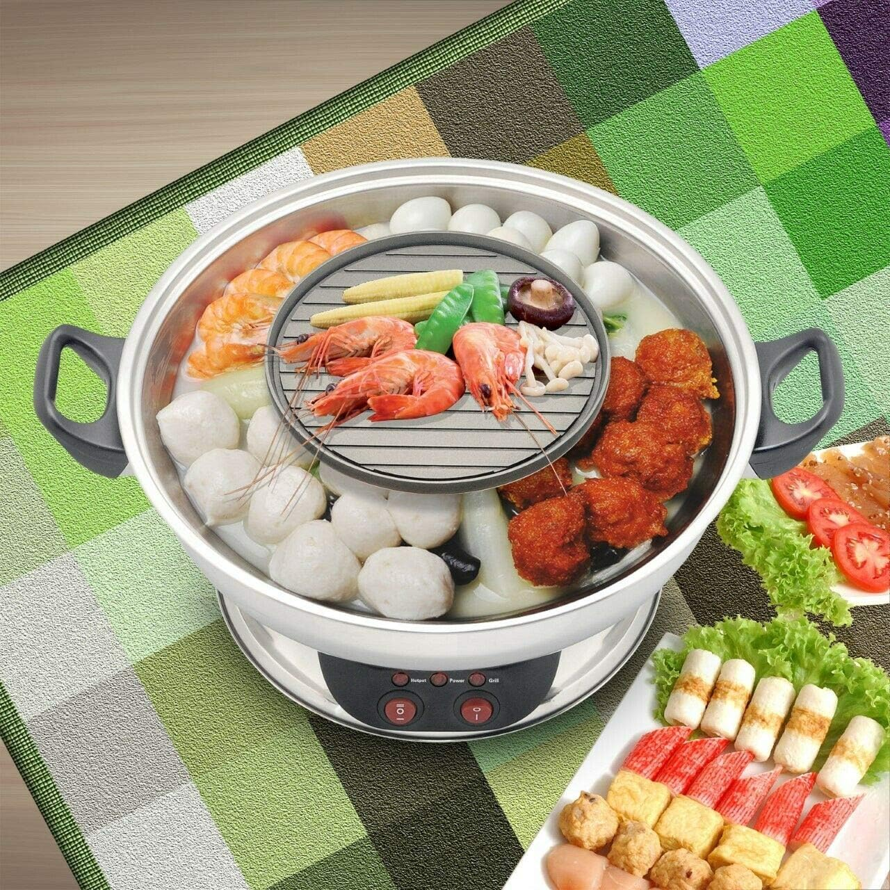 2In1 Electric Hotpot with BBQ Grill by Galaxy Tiger SET-400A - Stainless Steel Shabu Shabu Steamboat and BBQ Grill Combined in One Hot Pot - Perfect for Family Gatherings, Parties and Events